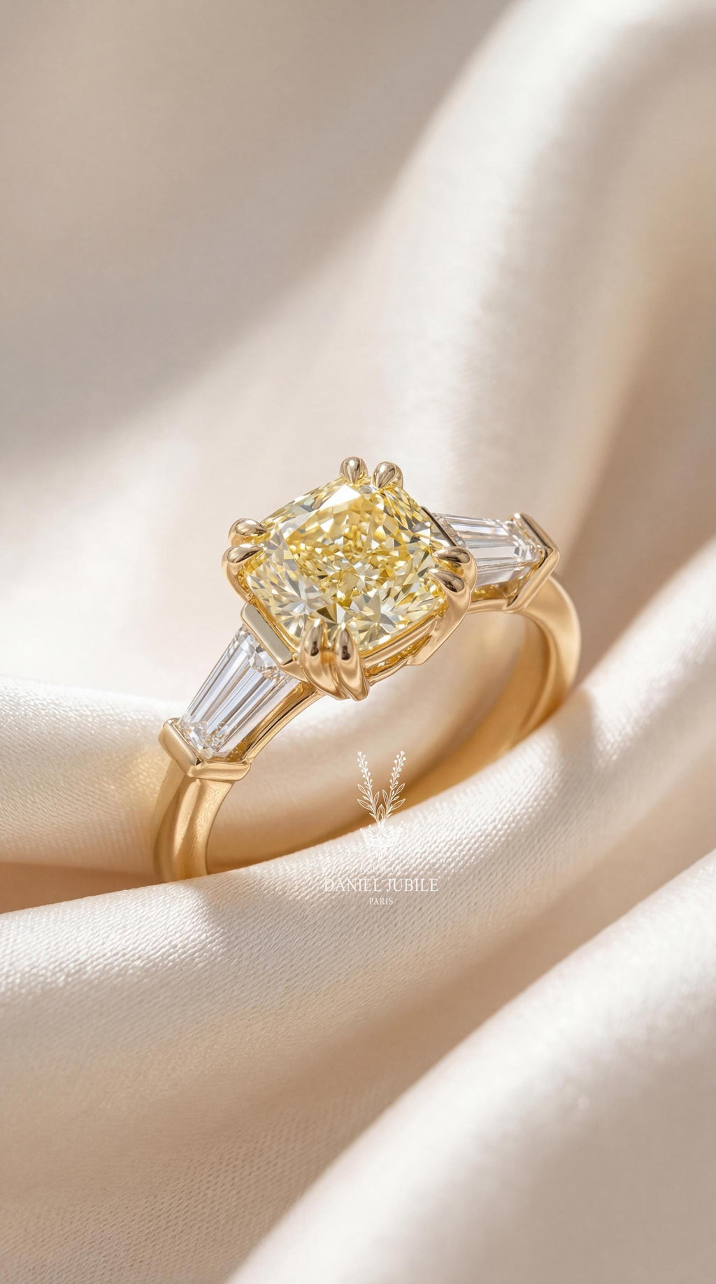 2.60ctw Fancy Yellow Cushion Cut Lab Diamond Ring – 14k Gold Art Deco Engagement Ring