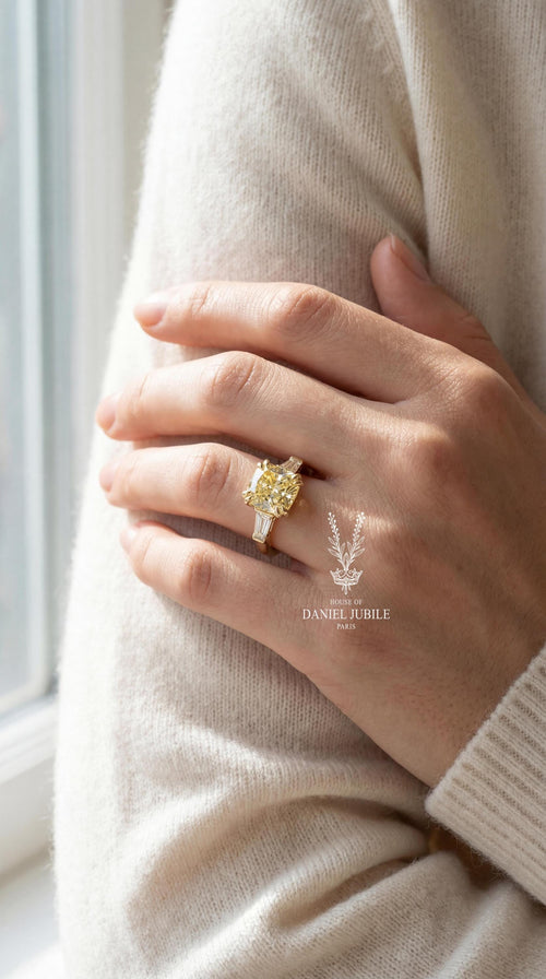 2.60ctw Fancy Yellow Cushion Cut Lab Diamond Ring – 14k Gold Art Deco Engagement Ring