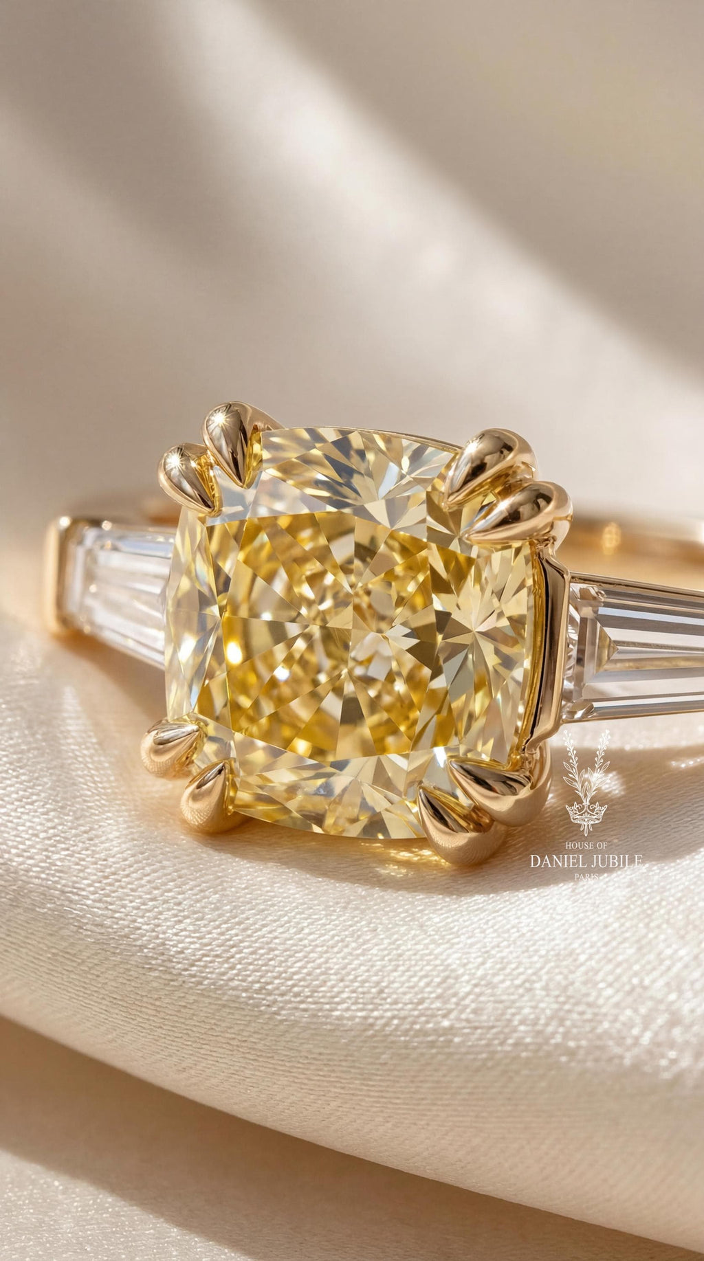2.60ctw Fancy Yellow Cushion Cut Lab Diamond Ring – 14k Gold Art Deco Engagement Ring