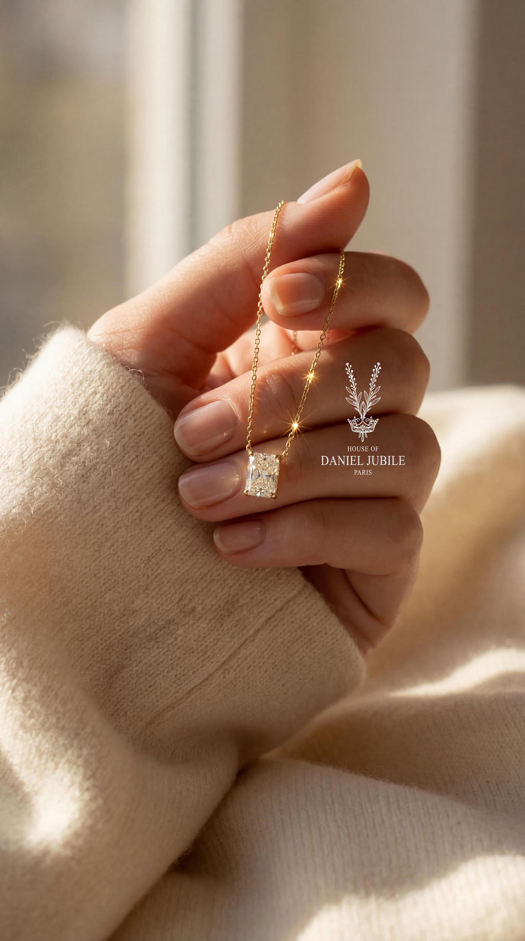 1ct Emerald Cut Lab Diamond Solitaire Pendant – 14k Gold Cable Chain