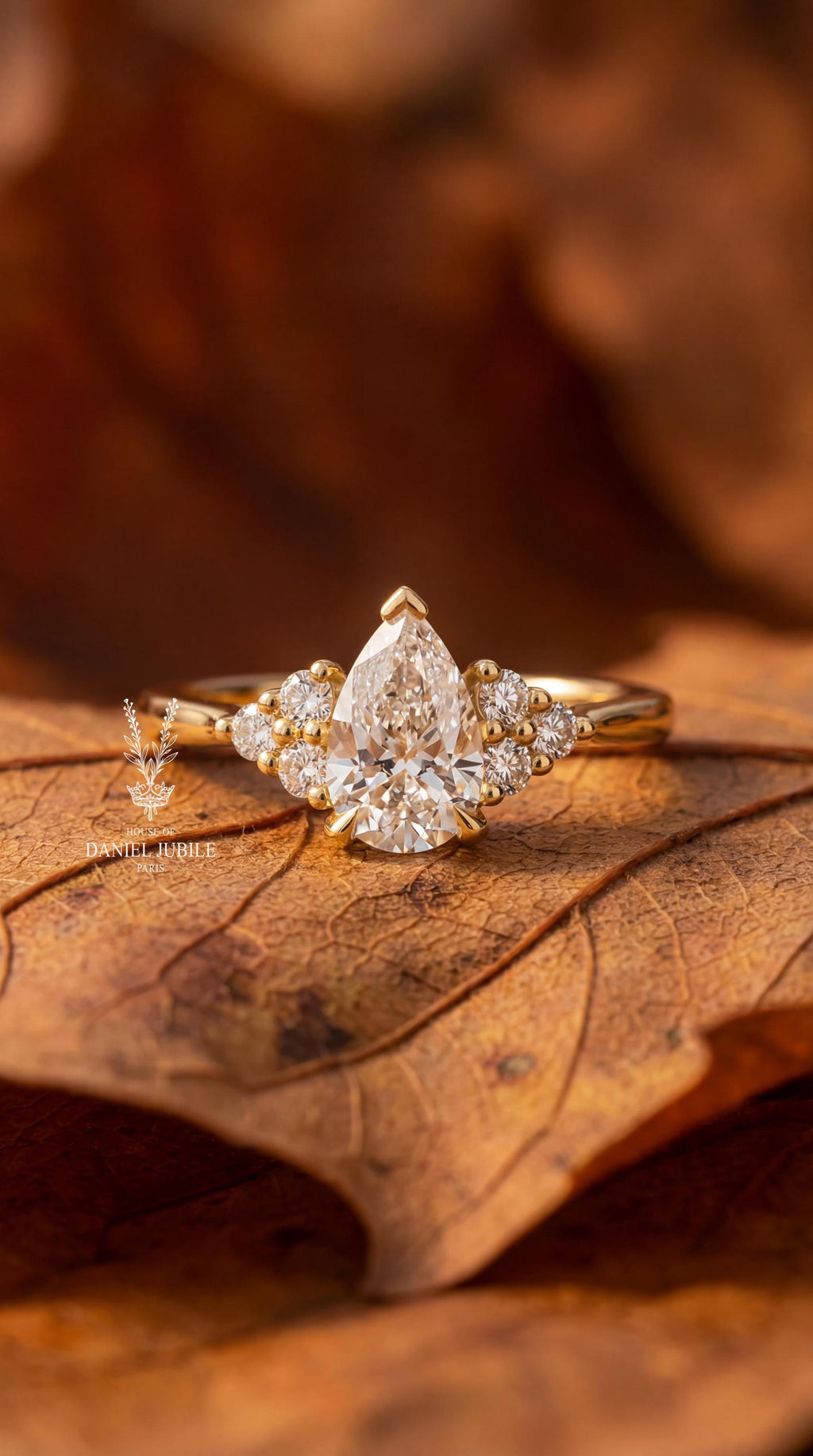 2Carat Pear Cut Lab Diamond Cluster Ring – 14k Gold Tri-Stone Engagement Ring