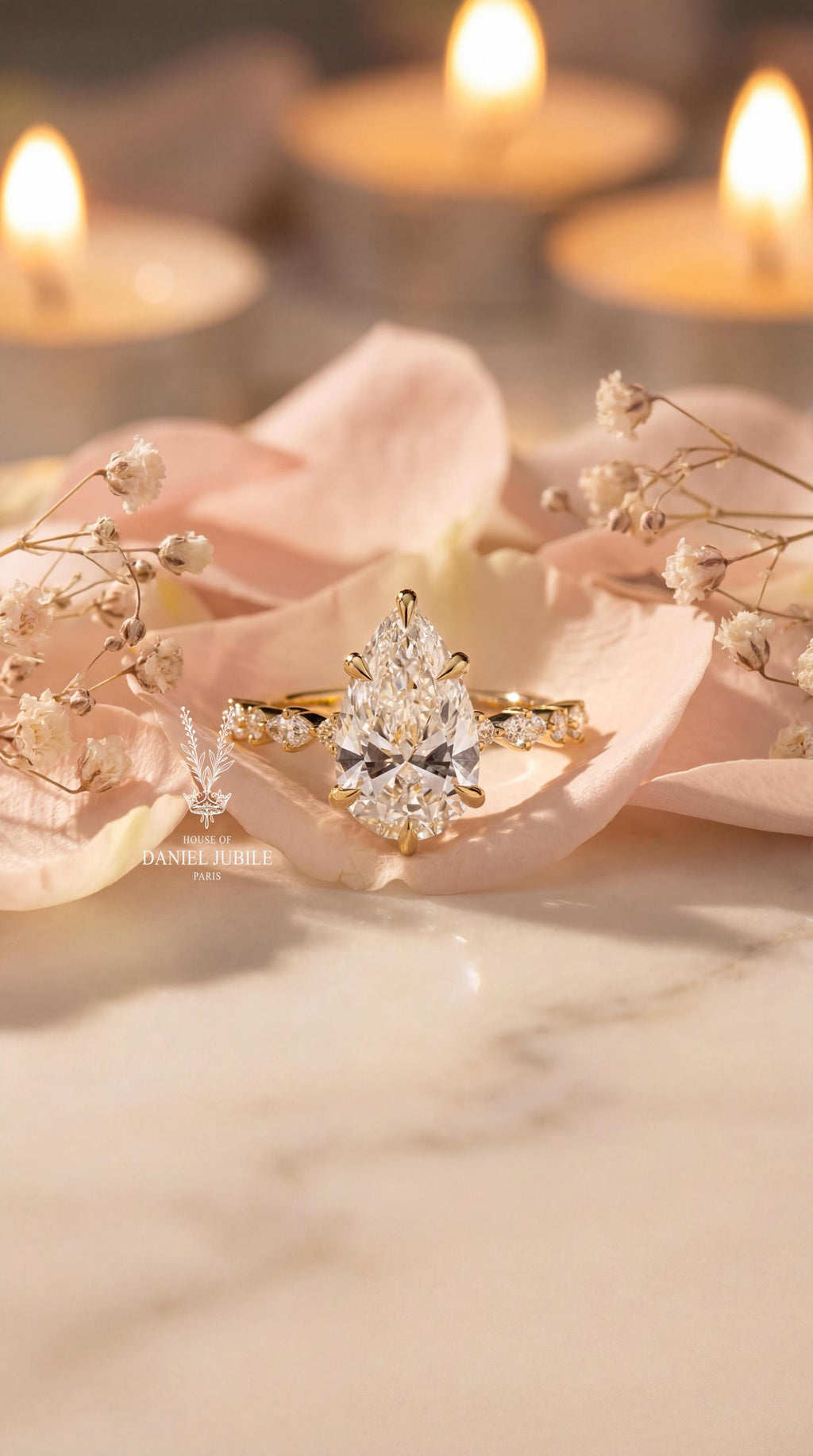 5Carat Pear Cut Lab Diamond Engagement Ring – Vintage Vine 14k Gold Band