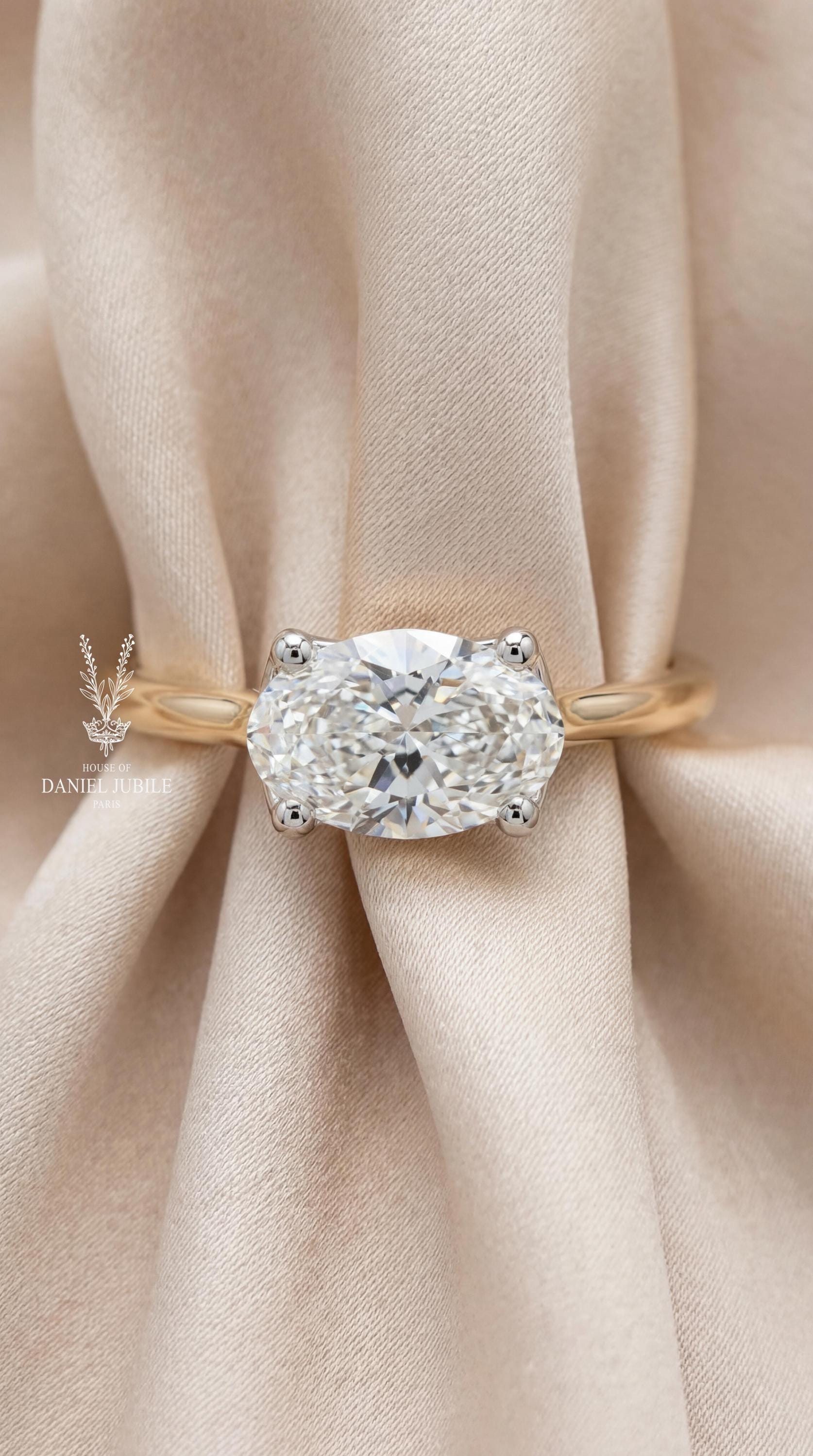 3Carat Oval Lab Diamond Solitaire Ring – East West 14k Gold Engagement