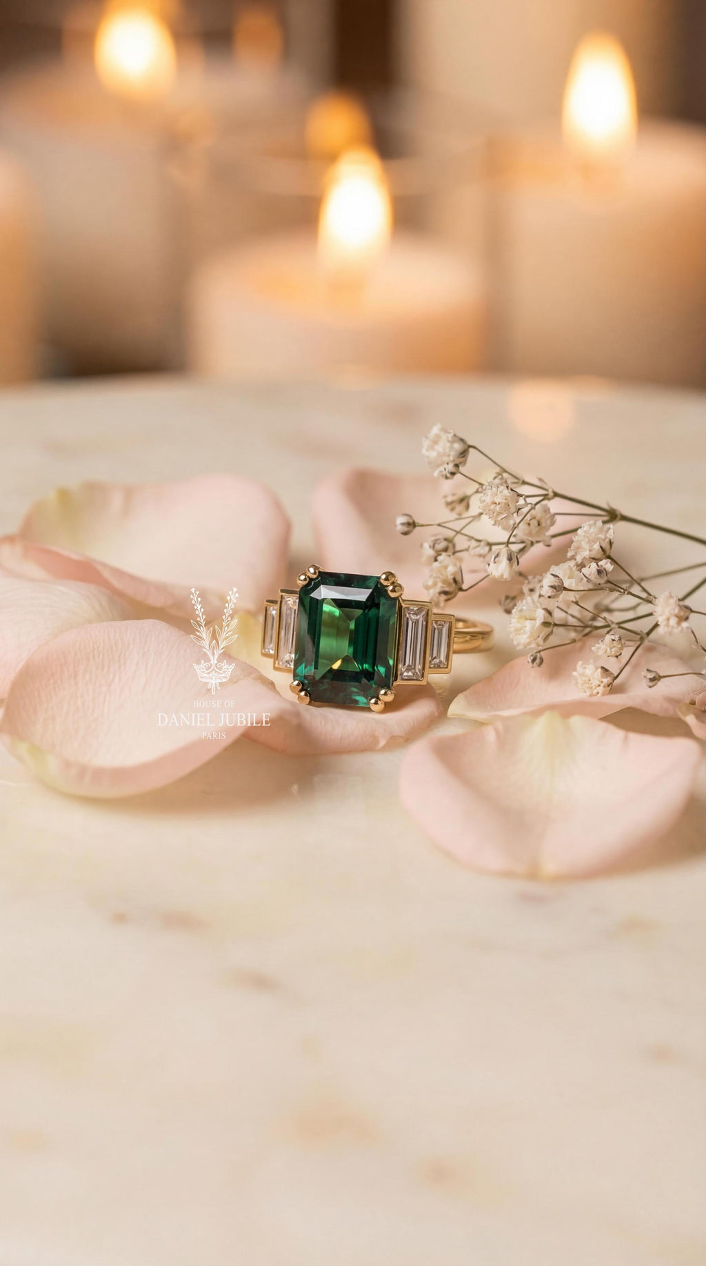Art Deco Green Cushion Cut Lab Diamond Engagement Ring - 14k Gold