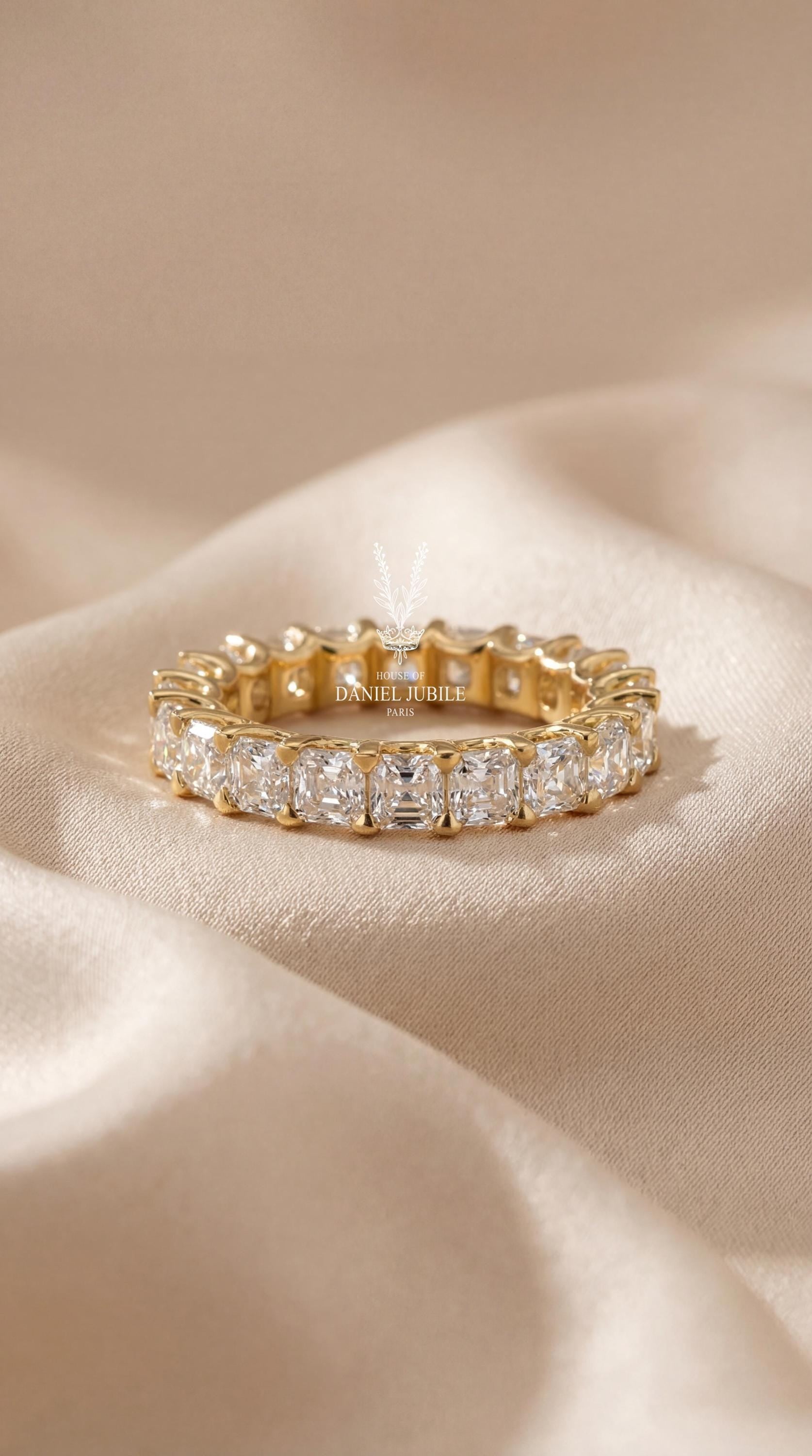 Asscher Cut Lab Diamond Eternity Band – 14k Gold Anniversary Ring