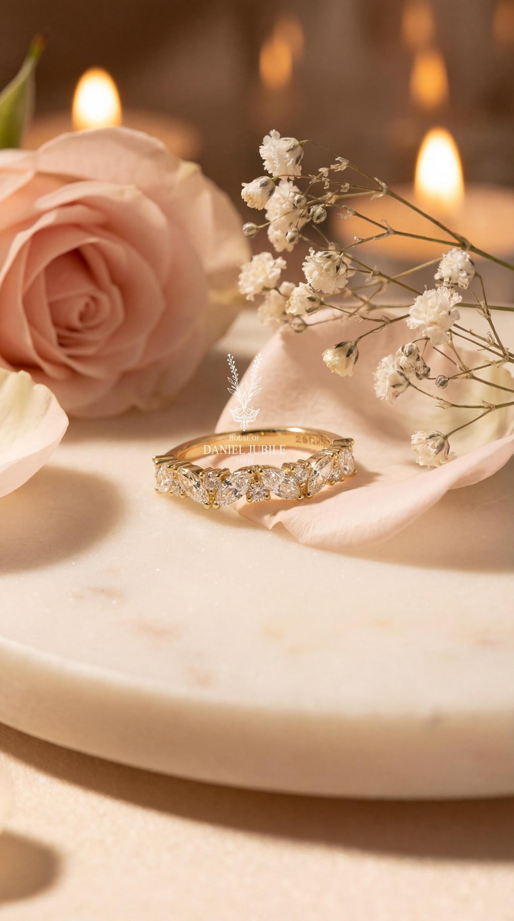 Marquise Lab Diamond Wedding Band – 2ctw Floral 14k Gold Stacking Ring