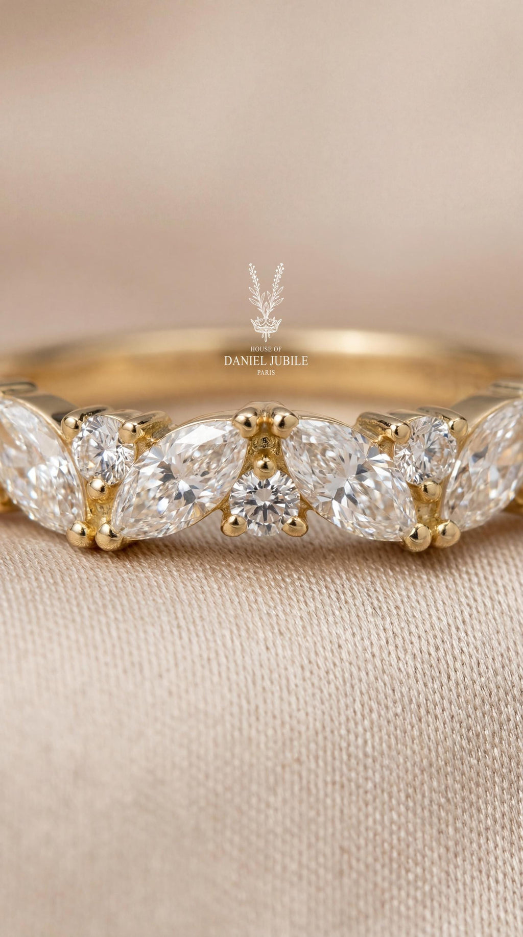 Marquise Lab Diamond Wedding Band – 2ctw Floral 14k Gold Stacking Ring