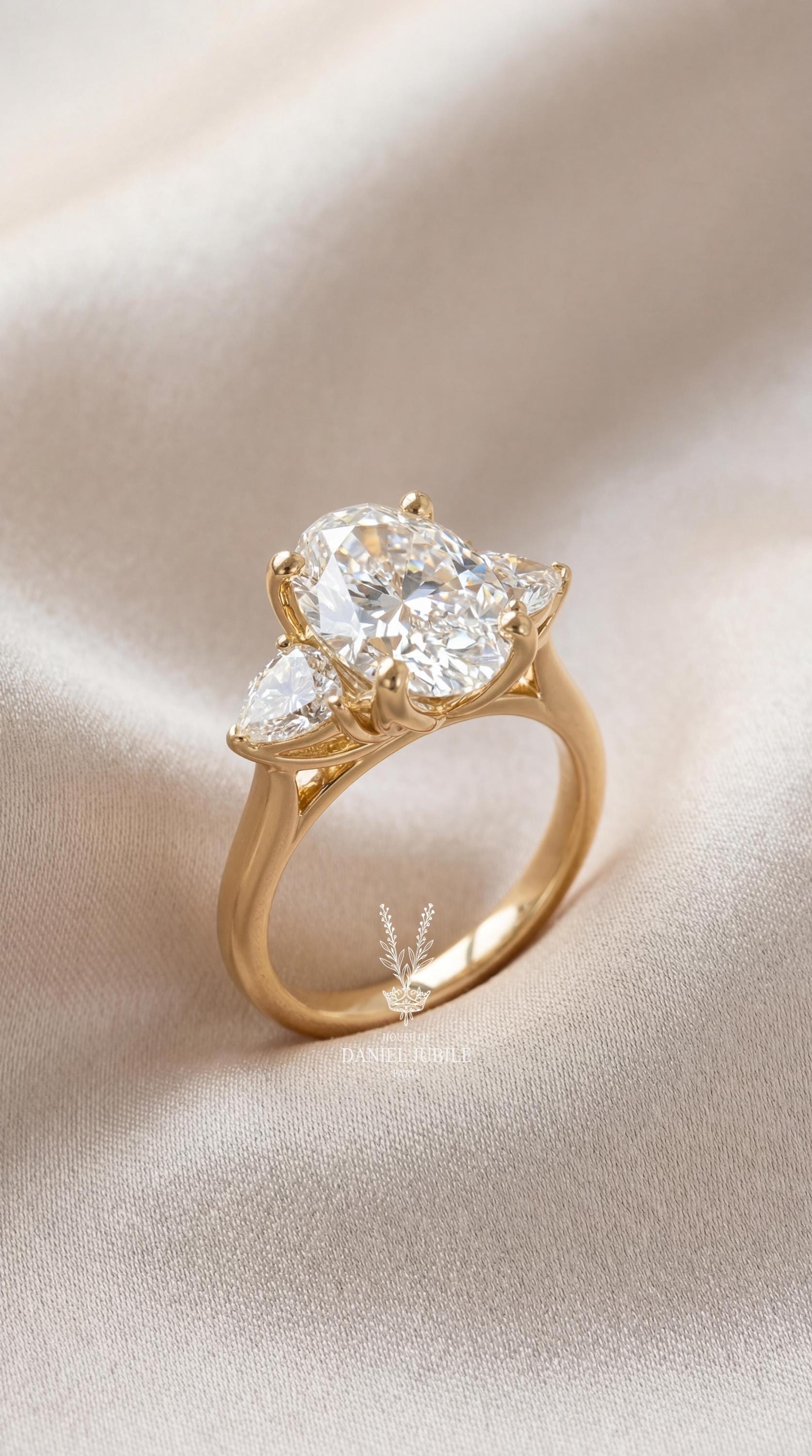 4.80 Carat Oval Lab Diamond Floral Ring – Vintage Tulip, Botanical Engagement