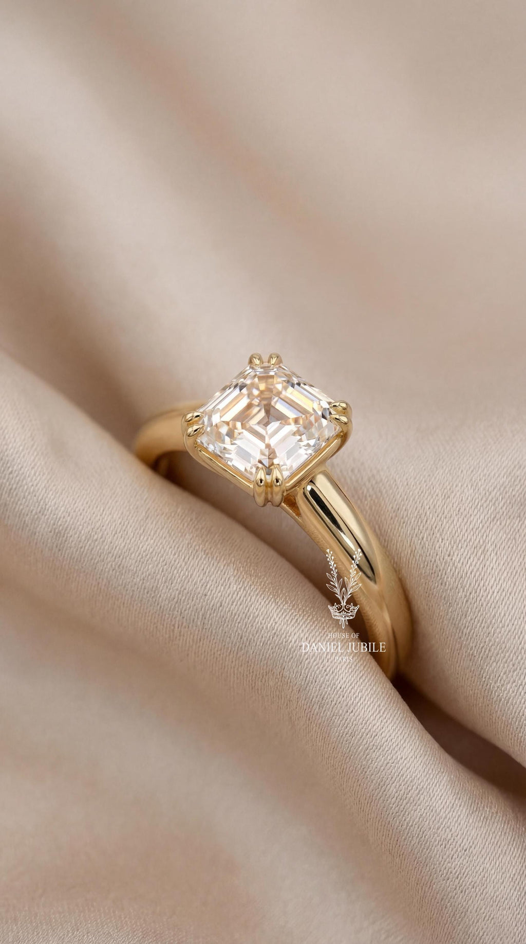Asscher Cut Lab Diamond Solitaire Ring – 14k Gold Art Deco Engagement