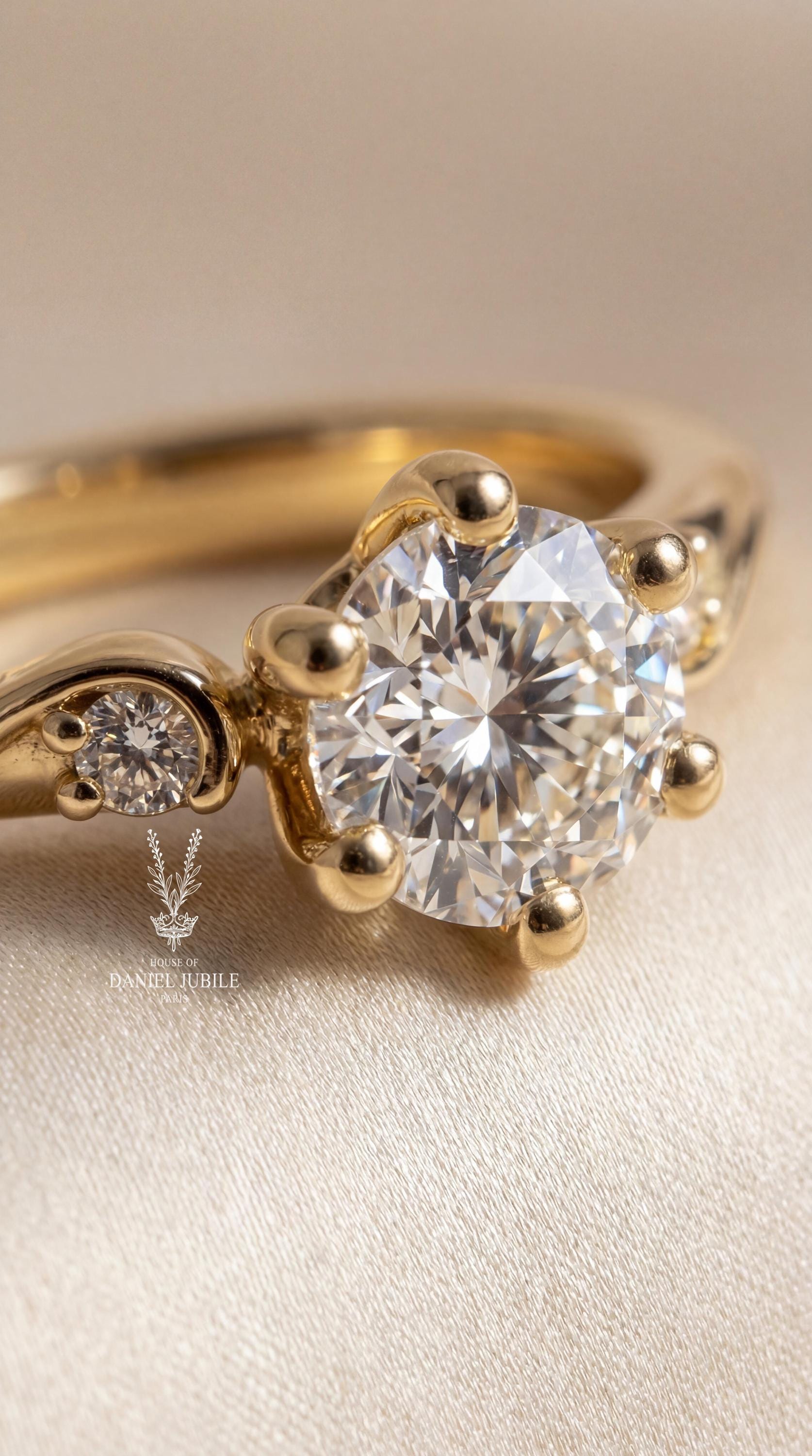 Ophelia 1ct Lab Diamond Engagement Ring - 14k Gold Vintage 6-Prong