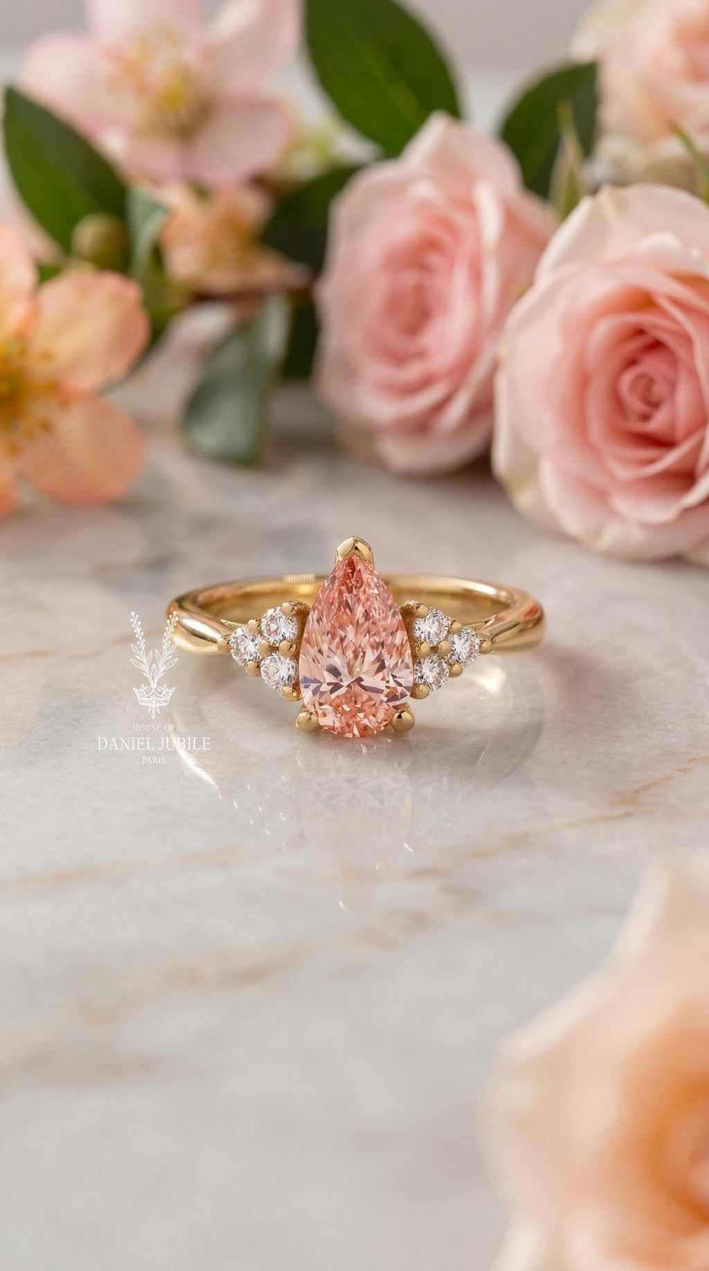 2 Carat Pink Pear Lab Diamond Ring – 14k Gold Cluster, Gemstone Promise Ring