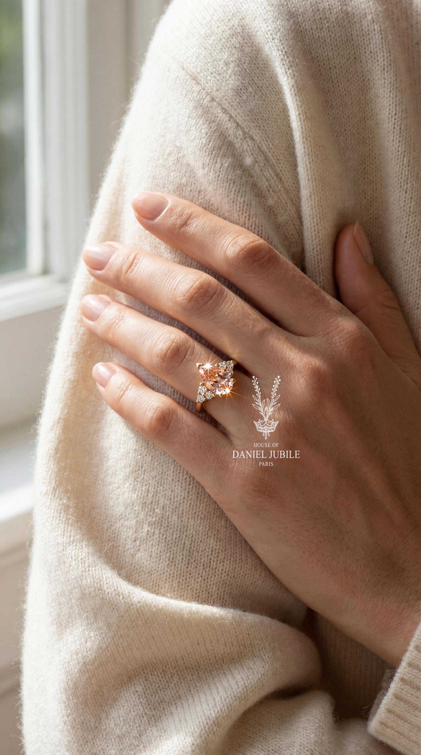 2 Carat Pink Pear Lab Diamond Ring – 14k Gold Cluster, Gemstone Promise Ring