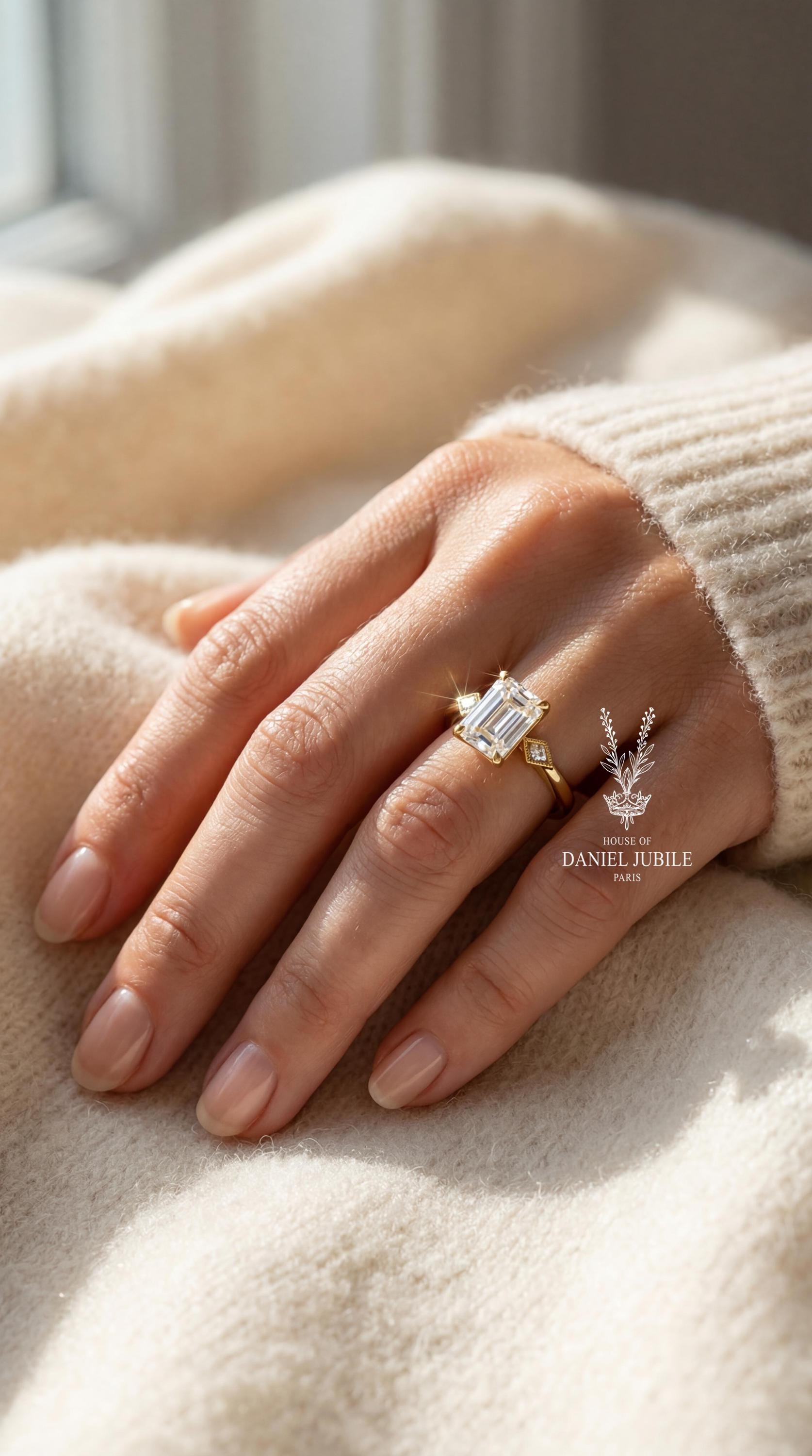 2ct Lab Diamond Ring - 14k Emerald Cut Gold Art Deco Style