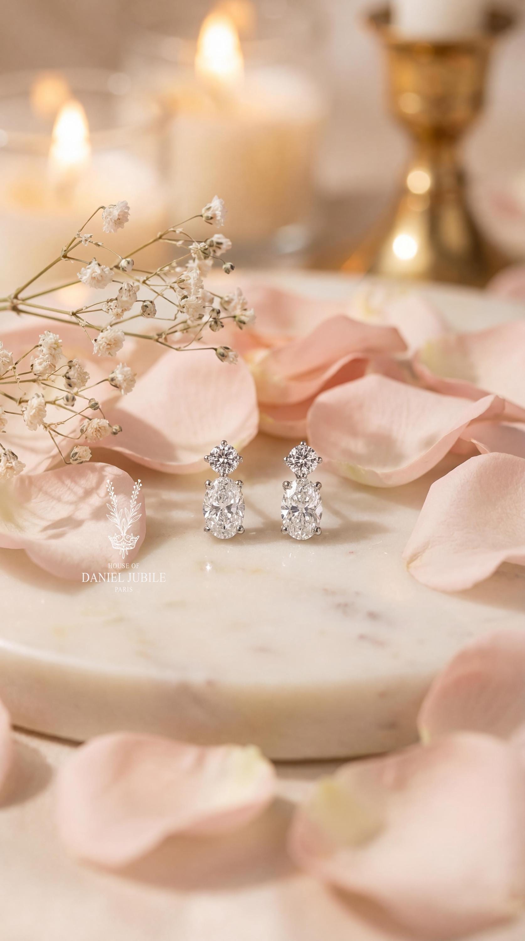 3.60Carat Weight Lab Diamond Toi et Moi Earrings – 14k White Gold Dangle Bridal Earrings