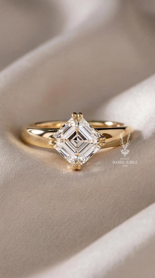 1 Carat Kite Set Asscher Cut Lab Diamond Ring – 14k Gold Solitaire Engagement Ring