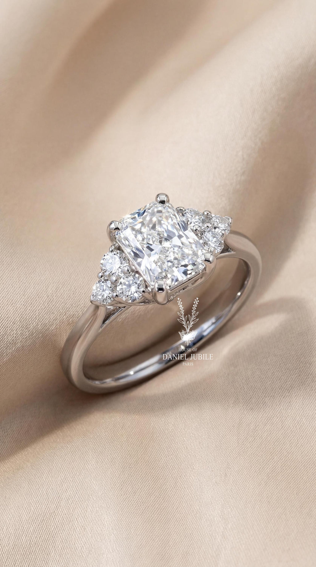 1.60ctw Radiant Cut Lab Diamond Engagement Ring – Vintage 3-Stone Wedding Band