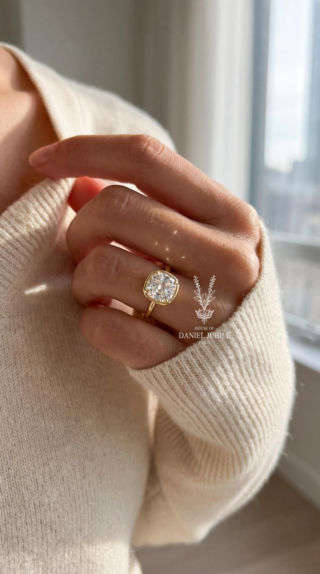 The Vespera Solitaire – 2ct Cushion Cut Lab Diamond Ring in Gold, Modern, Engagement Ring, Valentines Day Gift For Her, Minimalist Jewelry