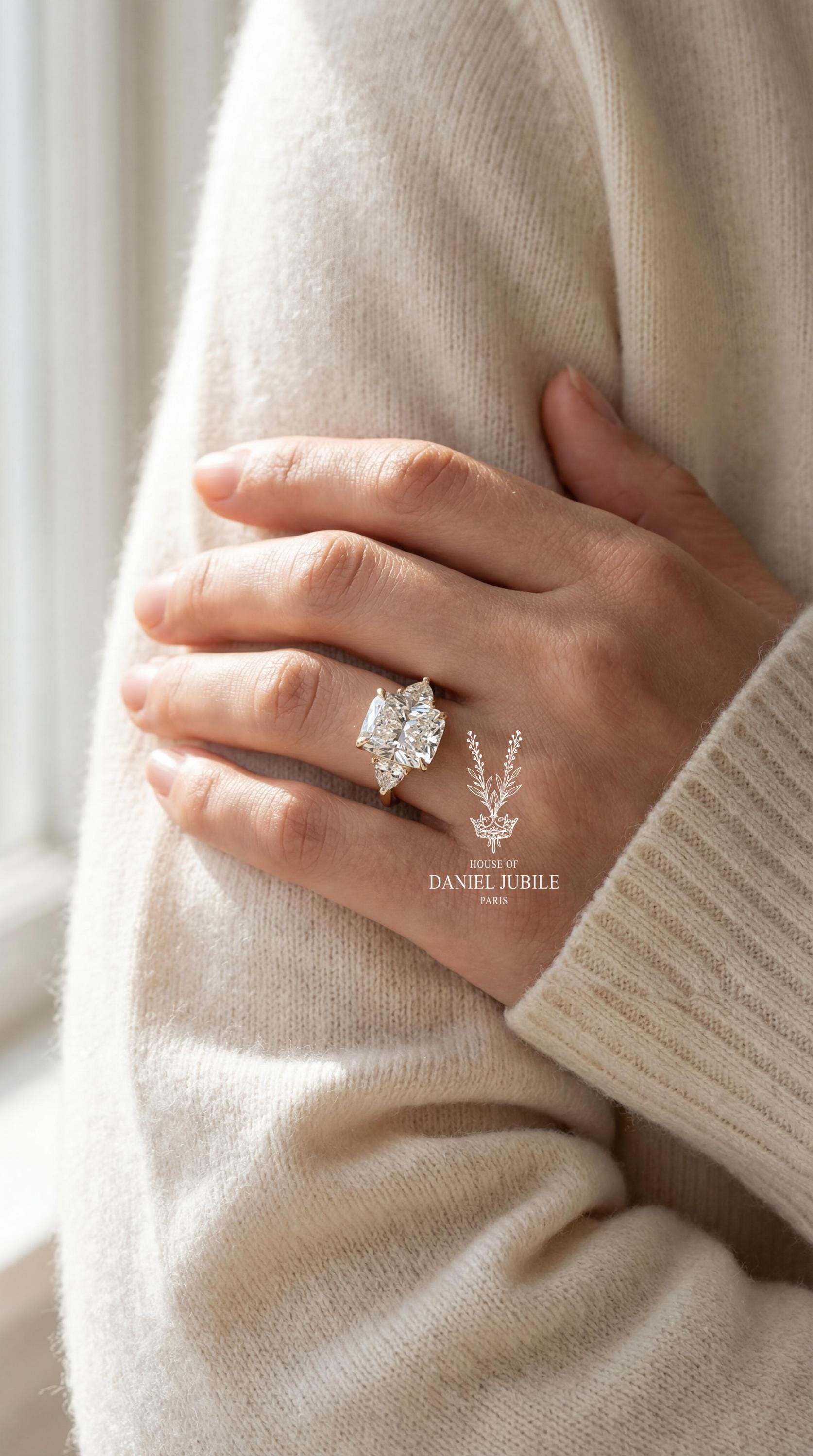 3ct Elongated Cushion Cut Lab Diamond Ring – Vintage 14K Gold Engagement