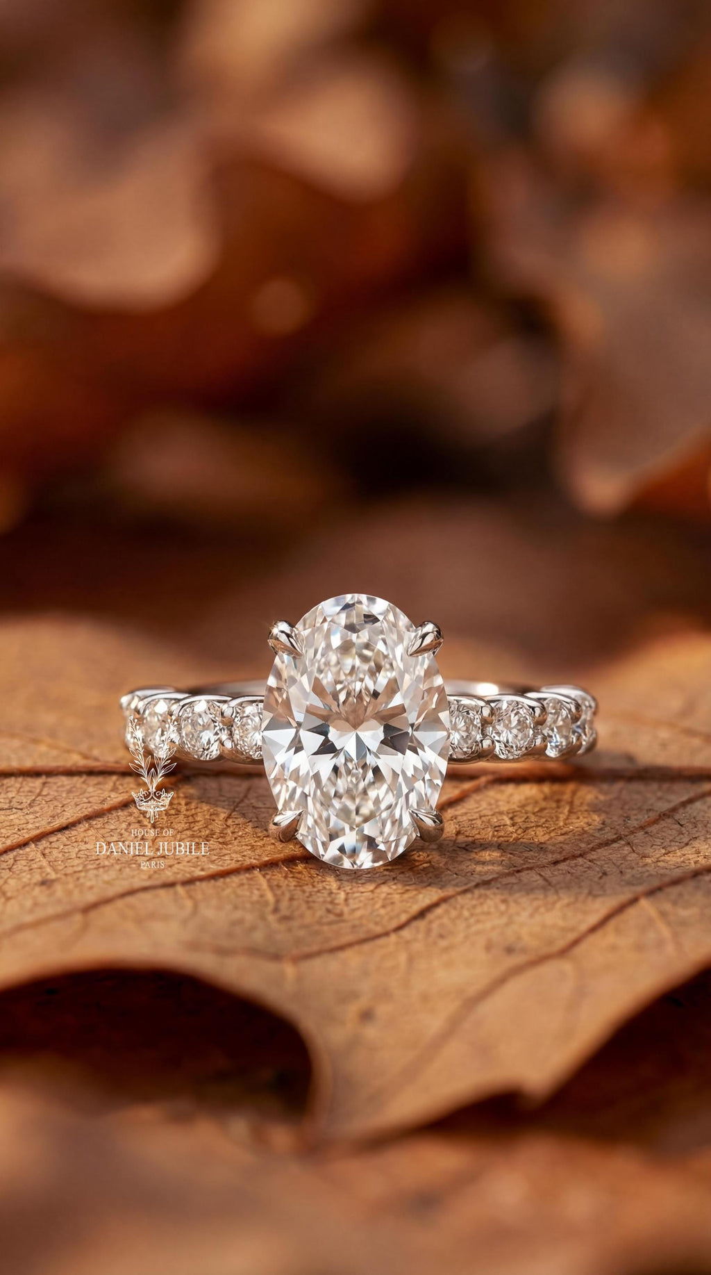 5 Carat Ophelia Scallop Oval Lab Diamond Engagement Ring – 14k White Gold Hidden Halo
