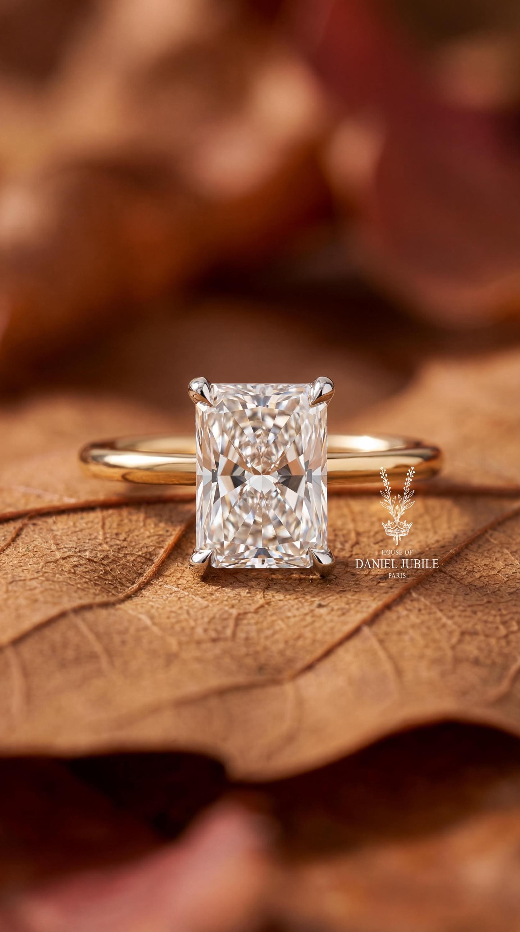 2ct Radiant Cut Lab Diamond Engagement Ring – 14k White Gold Vintage Cluster