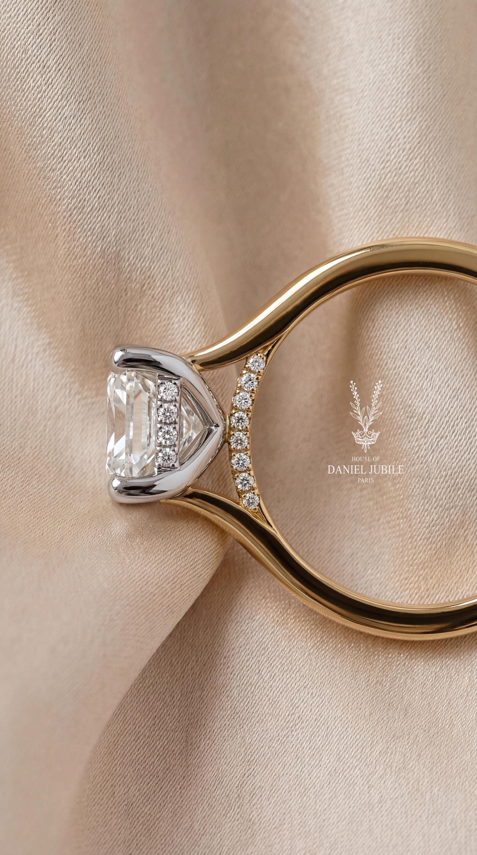 3ct Radiant Cut Lab Diamond Engagement Ring – Two-Tone 14k Gold Hidden Halo