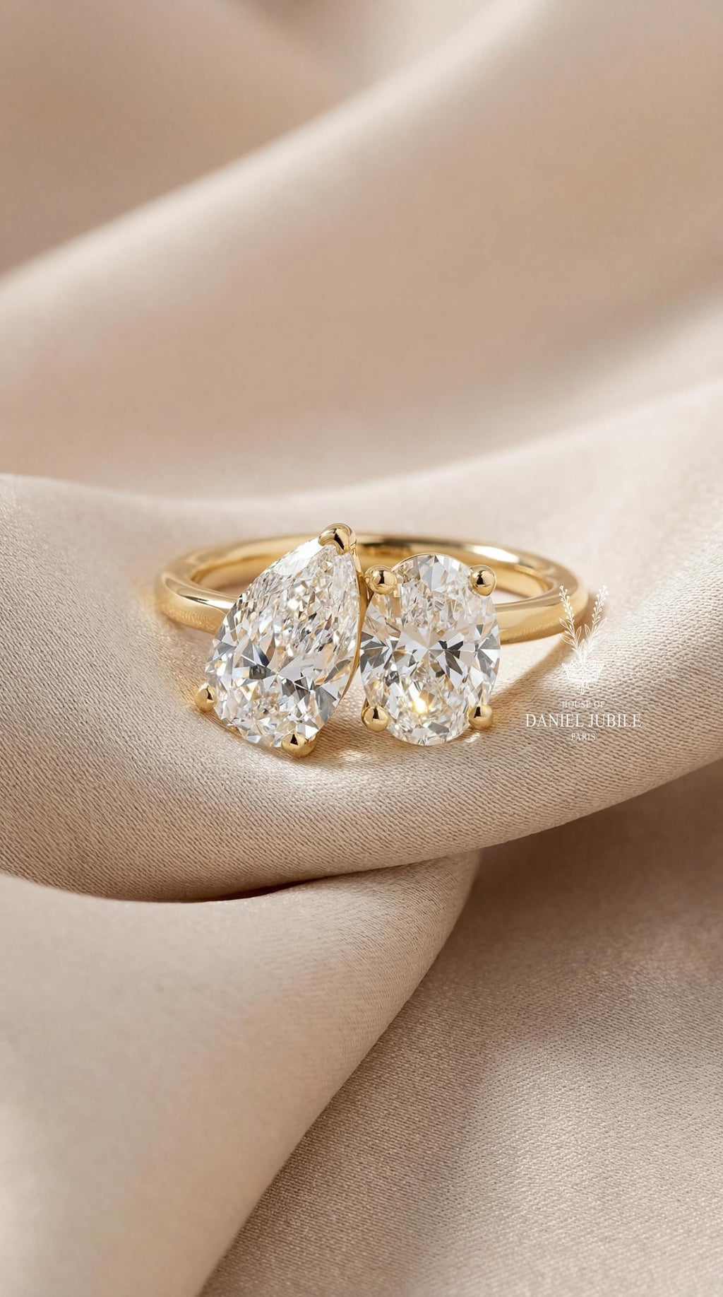 Toi et Moi Engagement Ring – 4 Carat Weight Pear & Oval Lab Diamond, 14k Gold