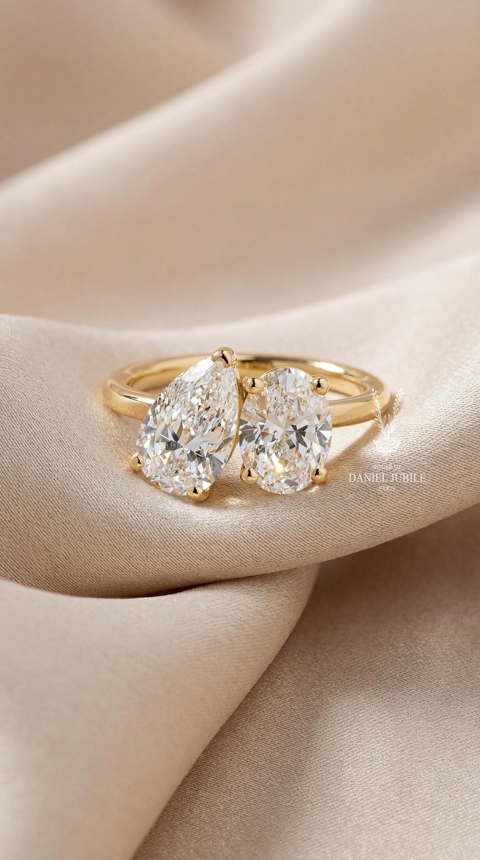 Toi et Moi Engagement Ring – 4 Carat Weight Pear & Oval Lab Diamond, 14k Gold
