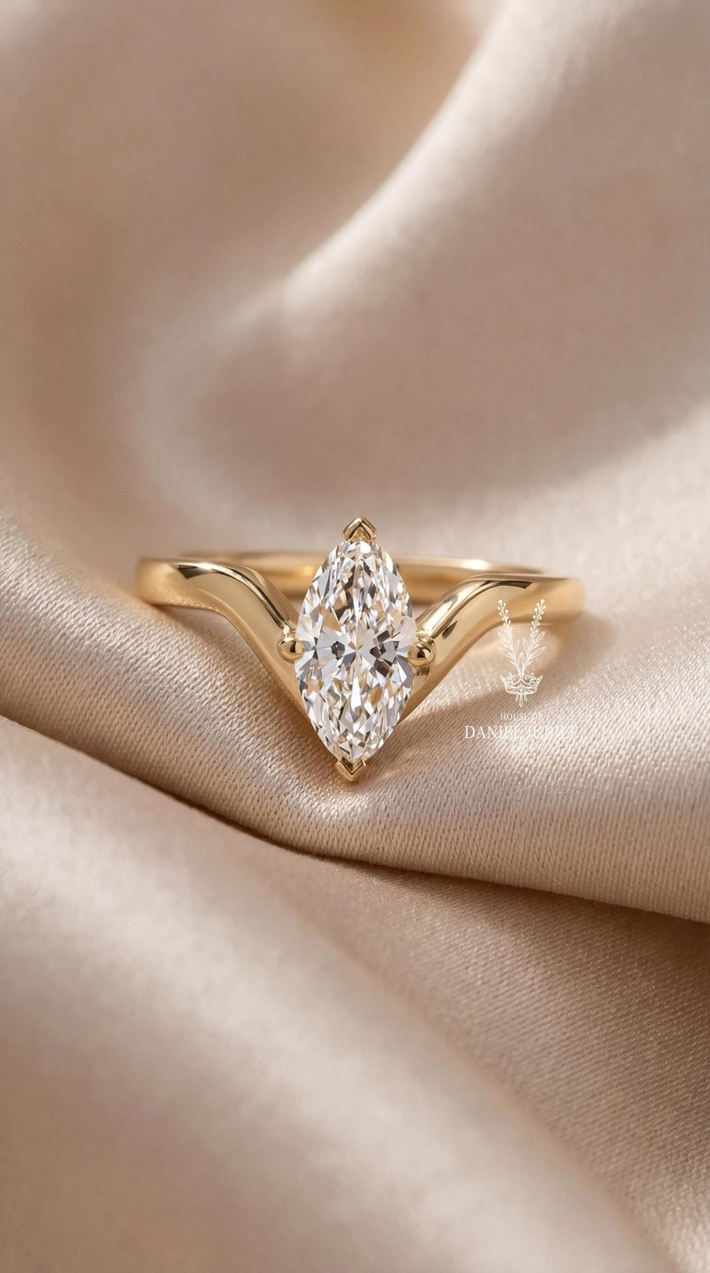 2 Carat Marquise Cut Lab Diamond Engagement Ring – 14k Gold Chevron Solitaire