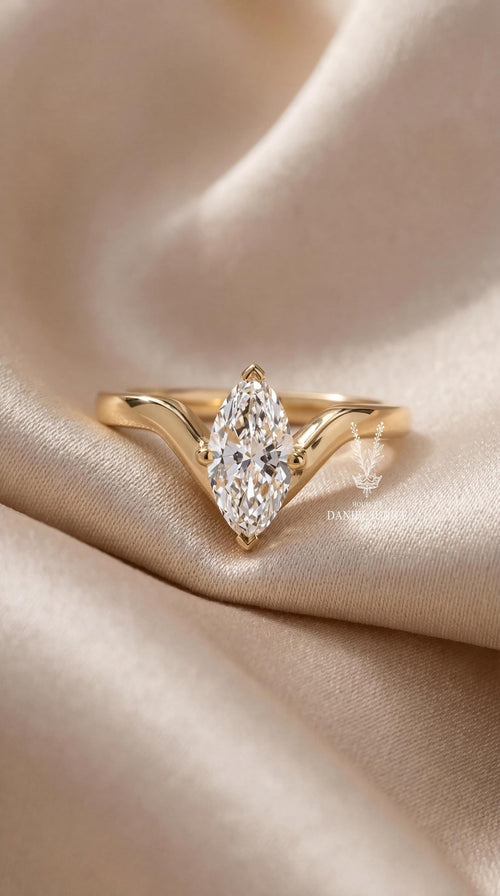 2 Carat Marquise Cut Lab Diamond Engagement Ring – 14k Gold Chevron Solitaire