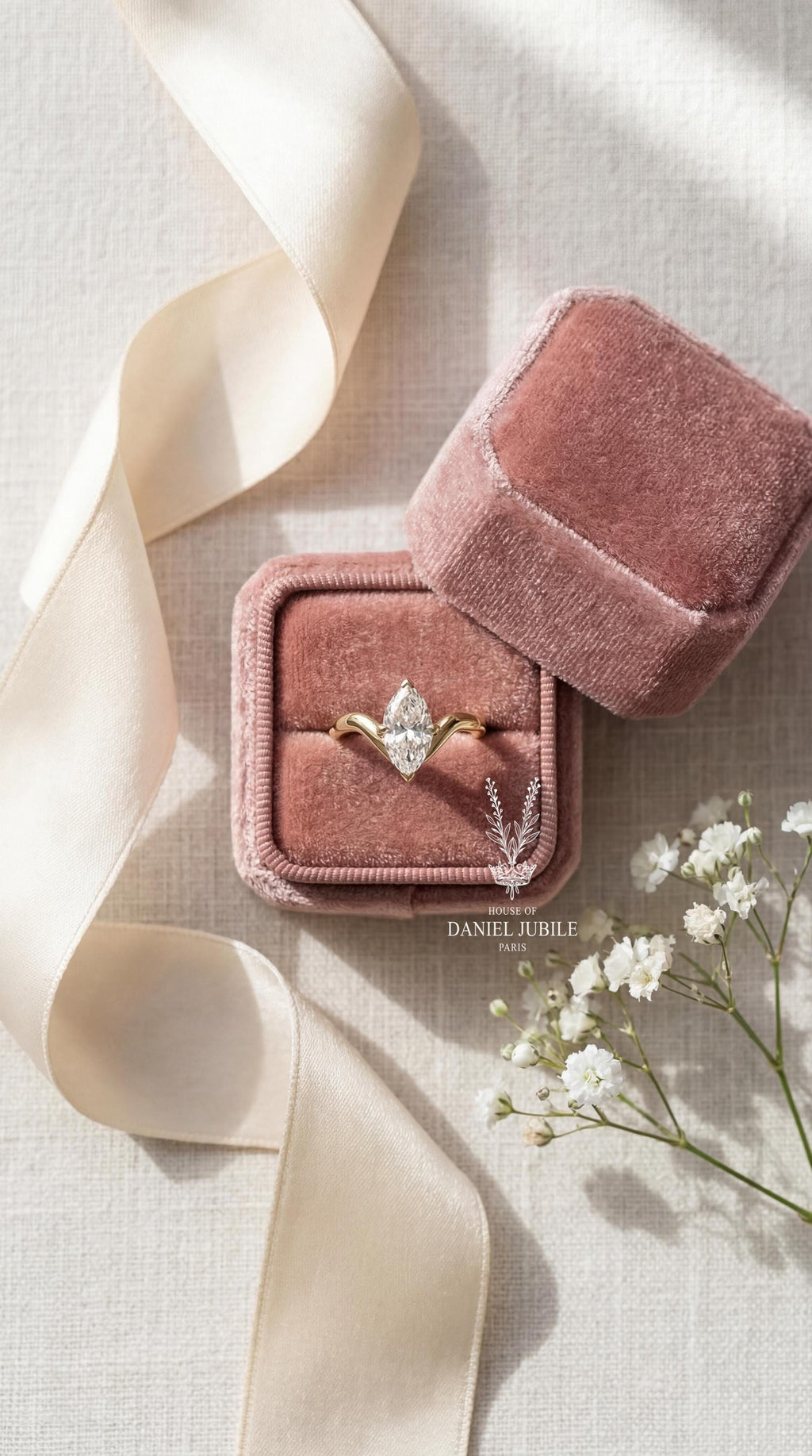2 Carat Marquise Cut Lab Diamond Engagement Ring – 14k Gold Chevron Solitaire