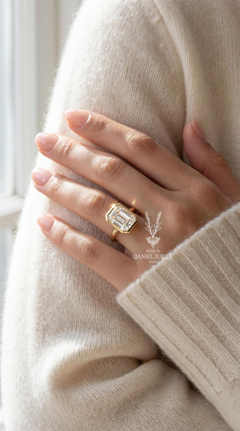 Emerald Cut Lab Diamond Engagement Ring – 14k Gold Bezel Set Solitaire