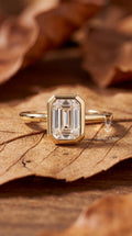 Emerald Cut Lab Diamond Engagement Ring – 14k Gold Bezel Set Solitaire