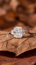 Radiant Cut Lab Diamond Engagement Ring – 14k White Gold Trapezoid Trinity