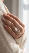 Oval Lab Diamond Engagement Ring - 14k White Gold Pavé Hidden Halo
