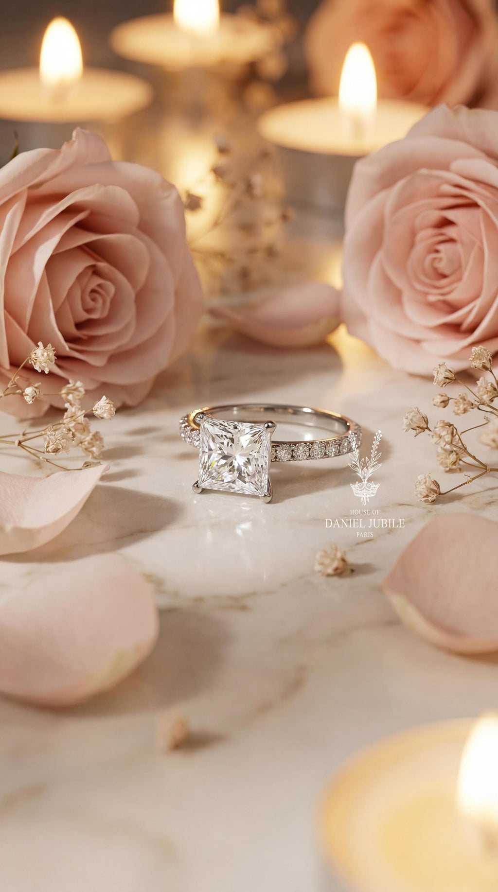 2ct Princess Cut Lab Diamond Engagement Ring – 14k White Gold Pavé Band