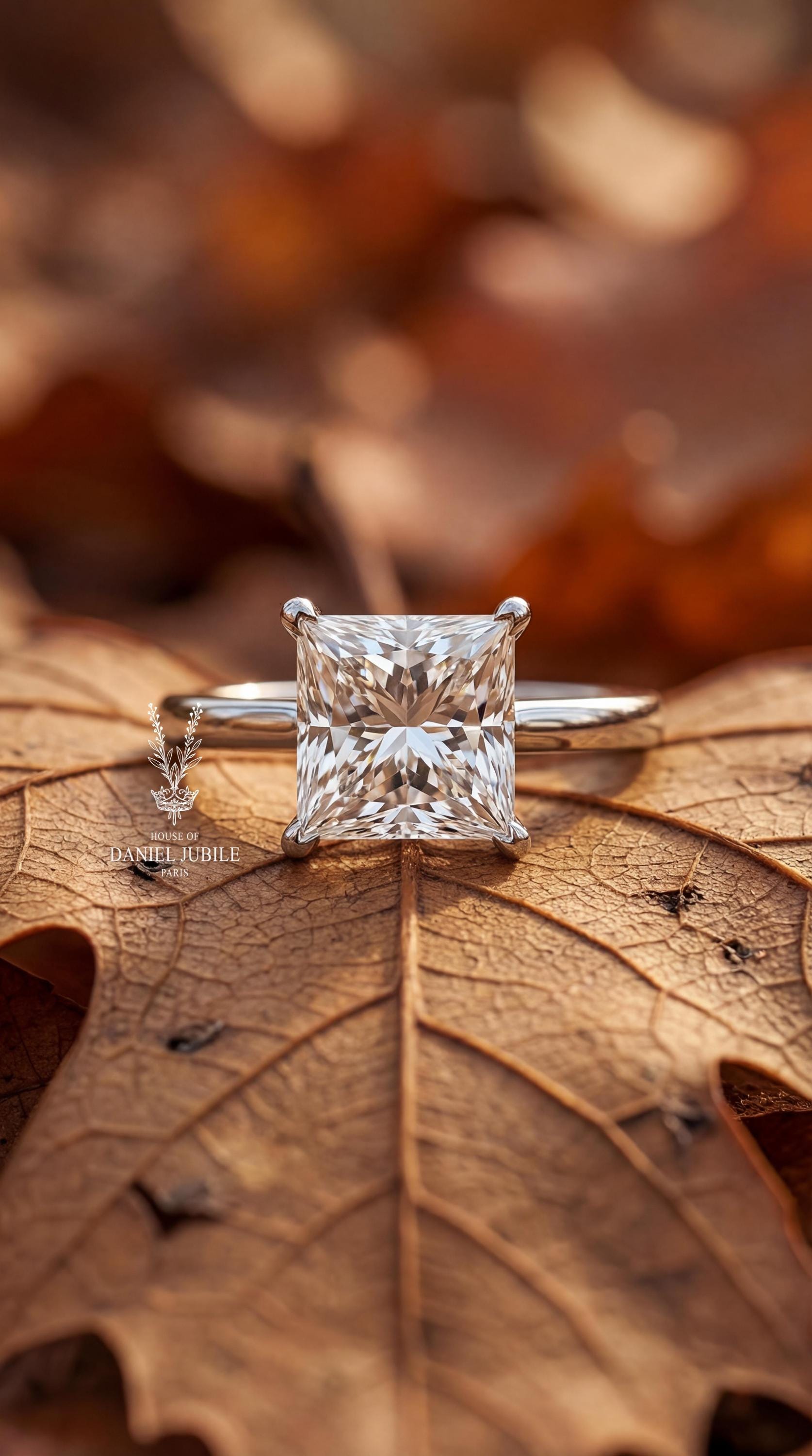2ct Princess Cut Lab Diamond Engagement Ring – 14k White Gold Pavé Band