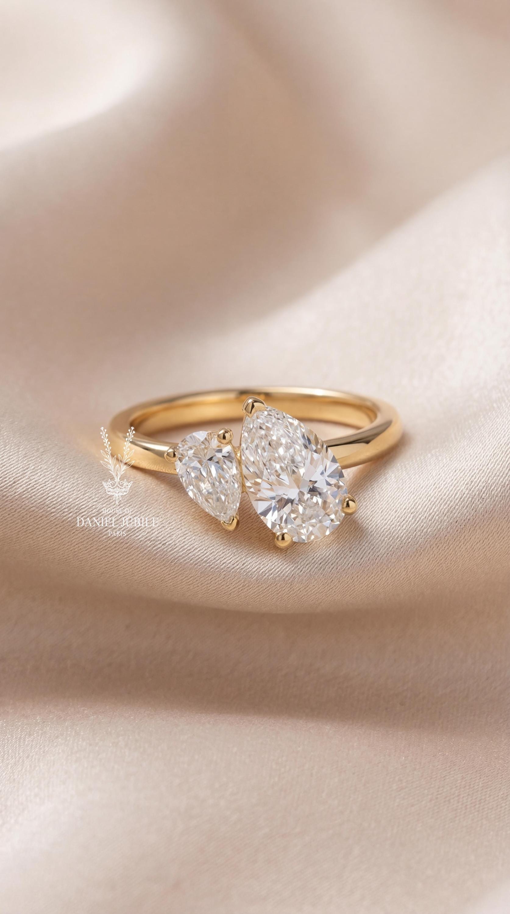 3 Carat Weight Pear Cut Lab Diamond Toi et Moi Ring - 14k Gold Engagement Ring