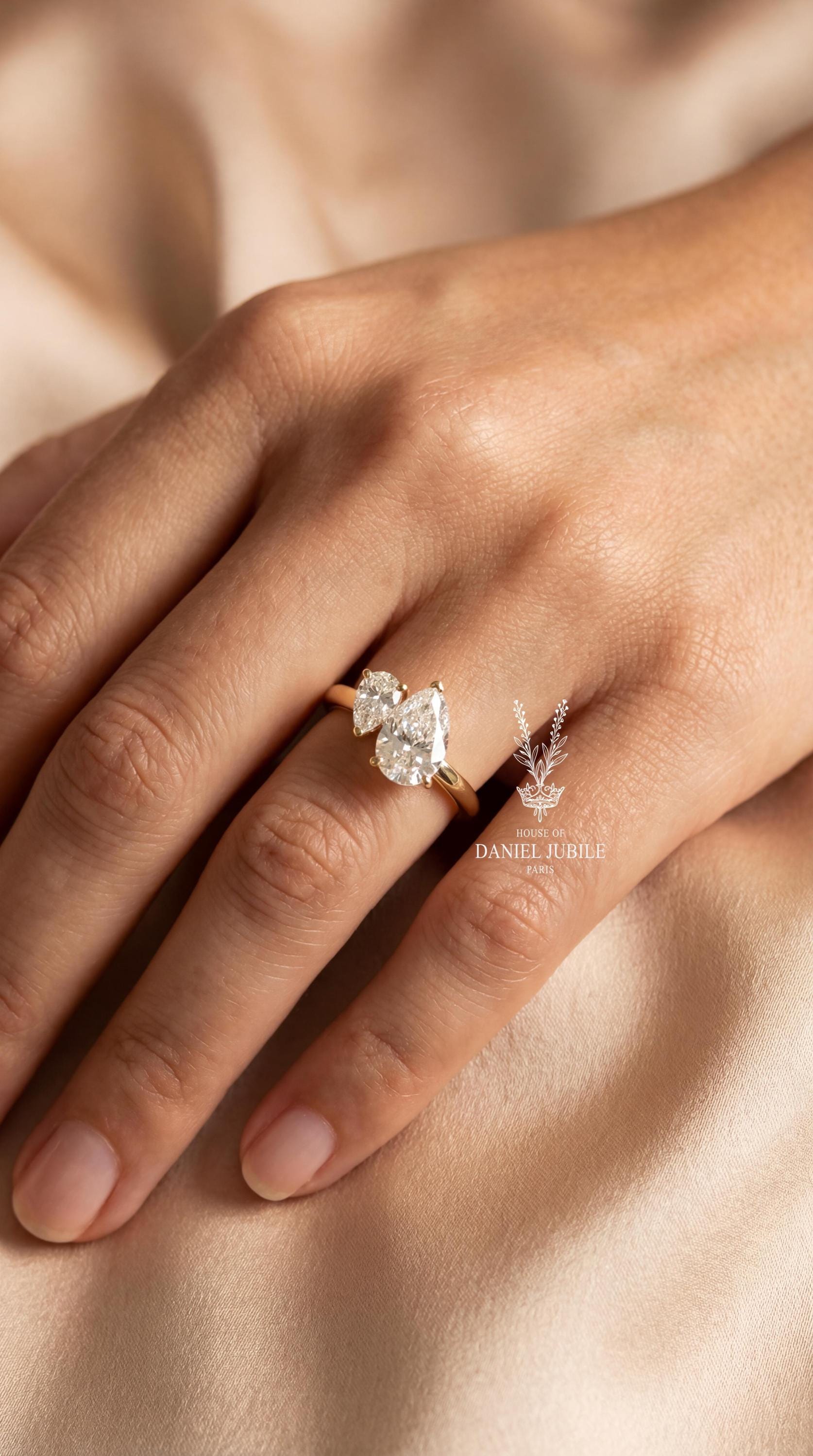 3 Carat Weight Pear Cut Lab Diamond Toi et Moi Ring - 14k Gold Engagement Ring