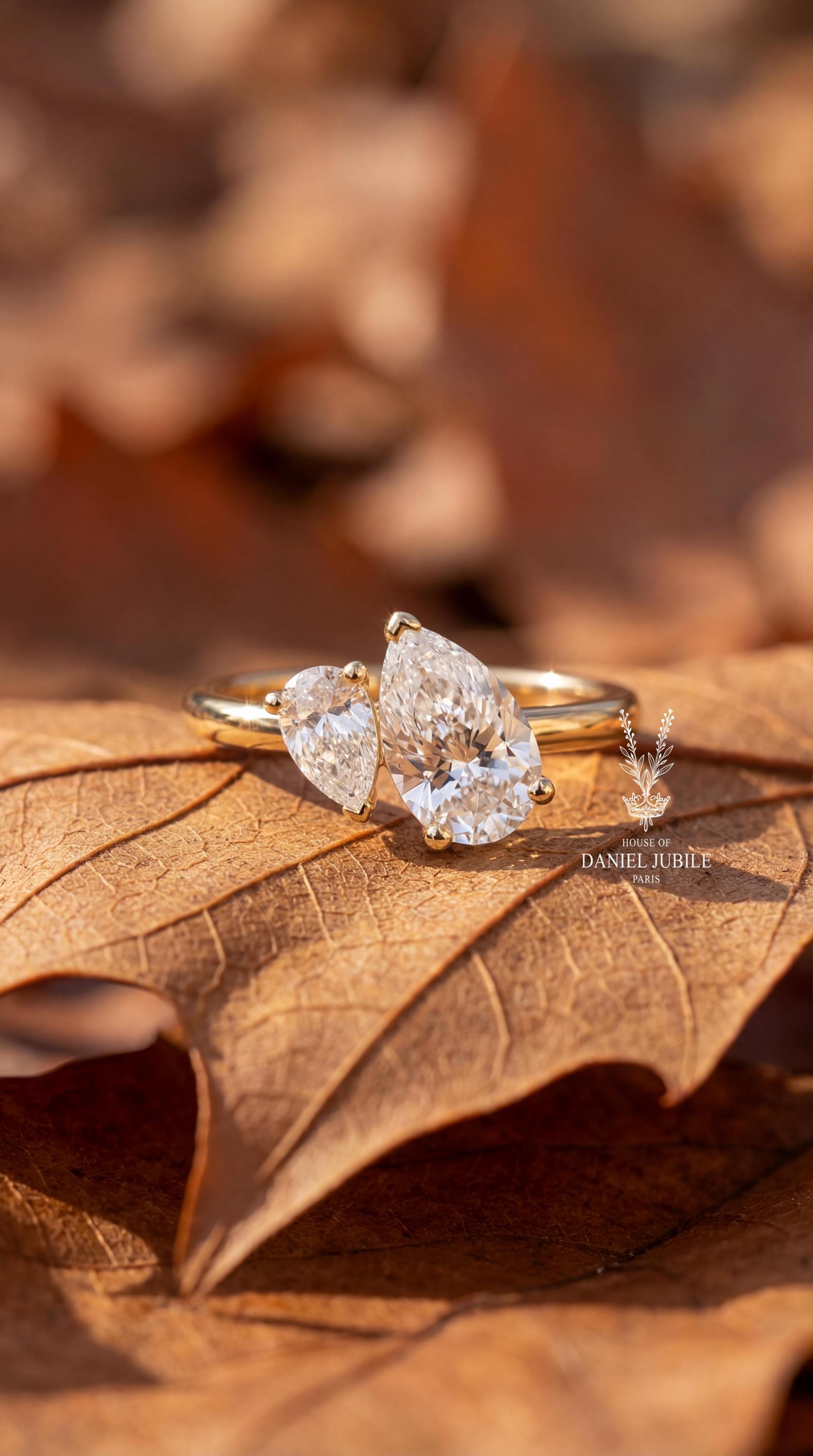 3 Carat Weight Pear Cut Lab Diamond Toi et Moi Ring - 14k Gold Engagement Ring