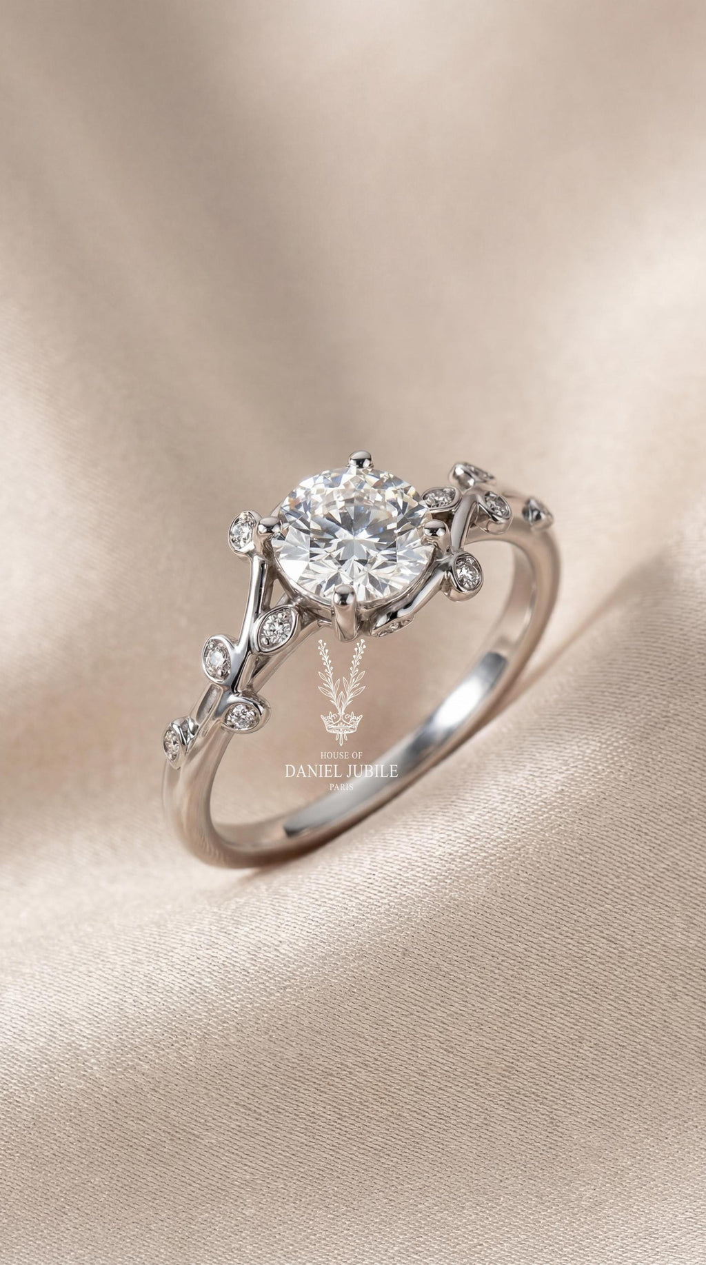 Gaia Vine Lab Diamond Engagement Ring – 14k White Gold Leaf Wedding Ring
