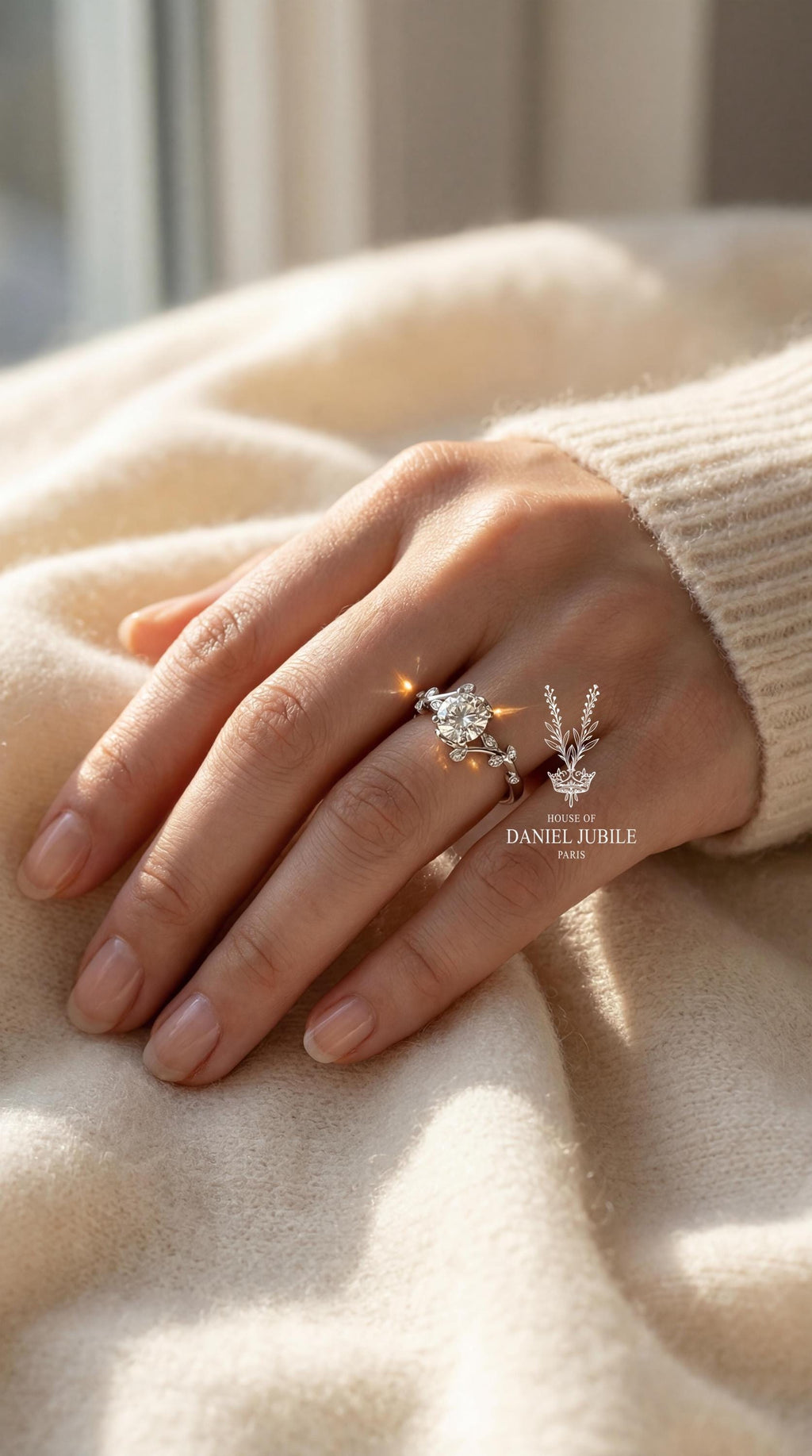 Gaia Vine Lab Diamond Engagement Ring – 14k White Gold Leaf Wedding Ring