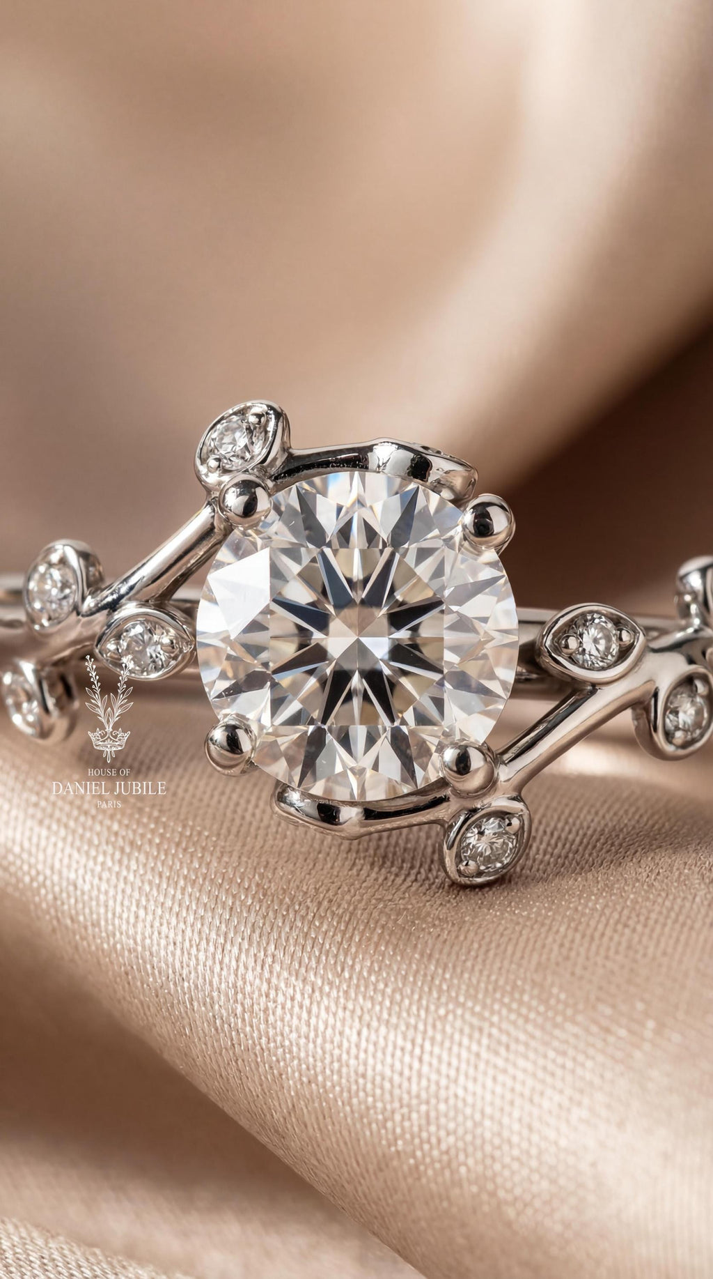 Gaia Vine Lab Diamond Engagement Ring – 14k White Gold Leaf Wedding Ring
