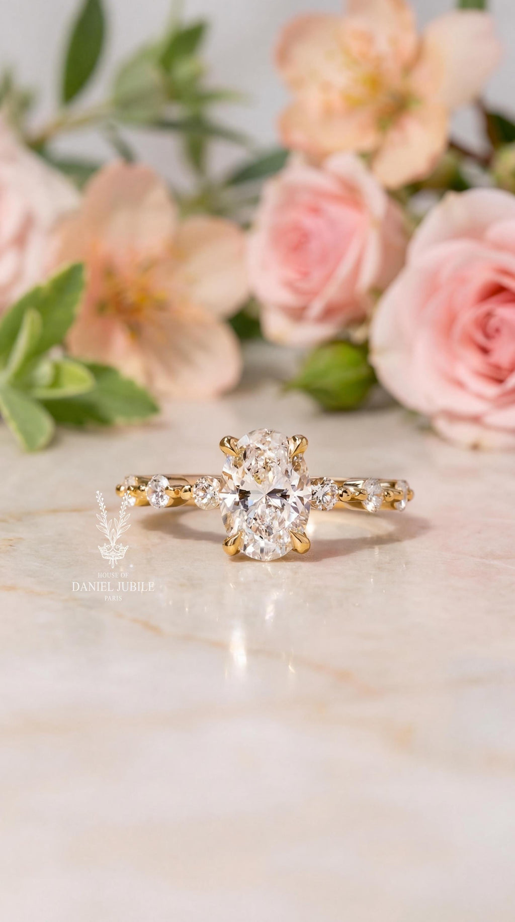 4 Carat Oval Lab Diamond Engagement Ring – 14k Gold Bubble Prong Wedding Ring