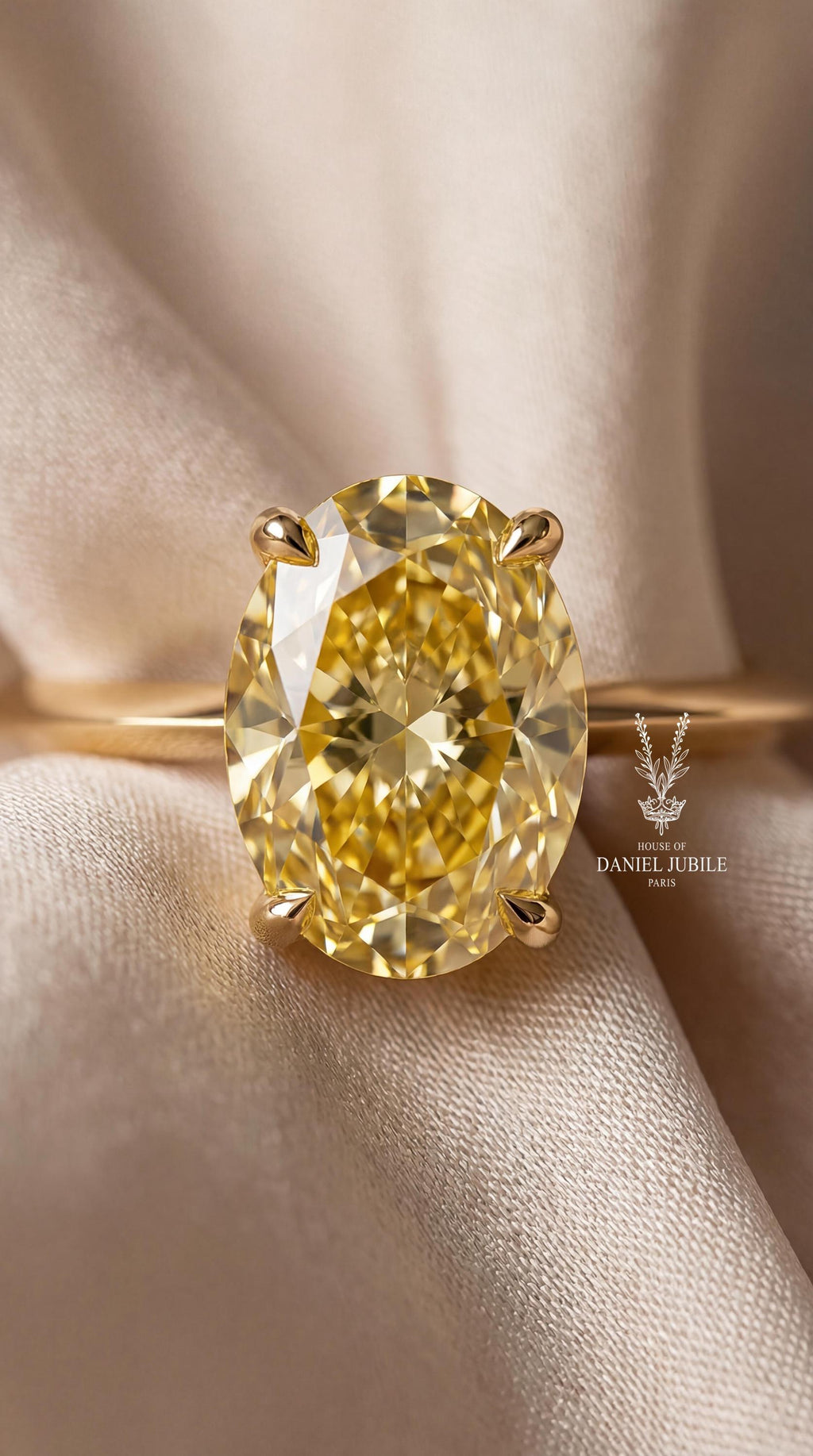 6 Carat Oval Cut Yellow Lab Diamond Solitaire Ring - 14k Gold Minimalist Engagement