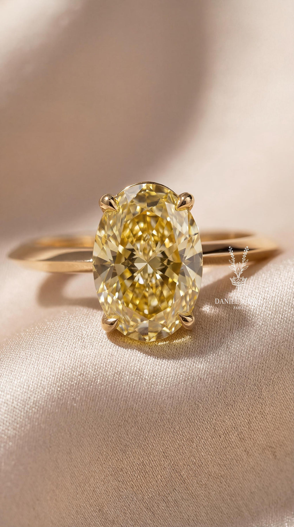 6 Carat Oval Cut Yellow Lab Diamond Solitaire Ring - 14k Gold Minimalist Engagement