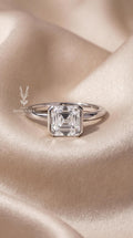 2 Carat Asscher Cut Lab Diamond Engagement Ring - 14k White Gold Bezel Set