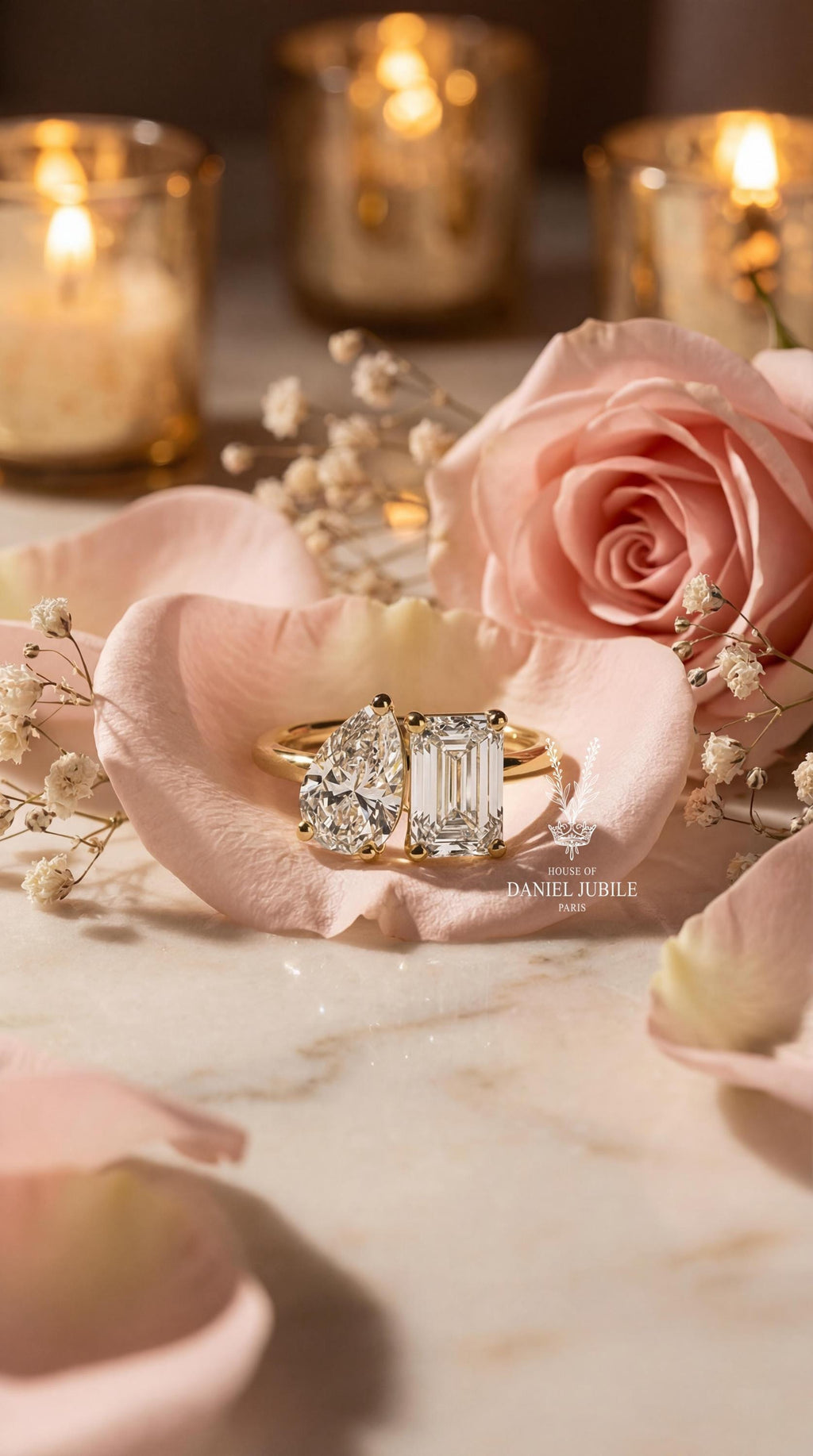 4ct Lab Grown Diamond Toi et Moi Ring – Pear & Emerald Cut, 14k Gold