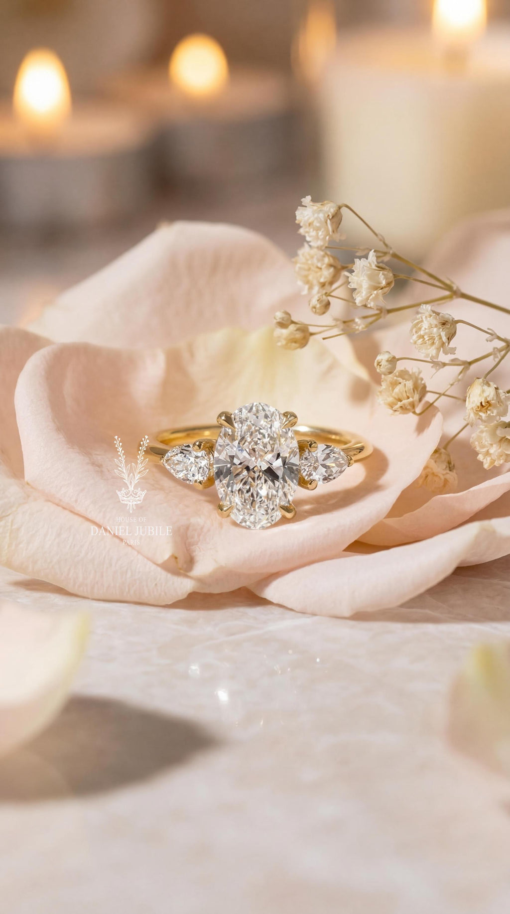 Oval & Pear Cut Lab Grown Diamond Engagement Ring - 14k Gold Trinity Promise Ring