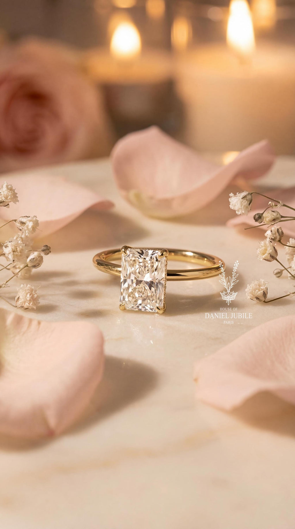 14k Gold Radiant Cut Lab Grown Engagement Diamond Ring – Hidden Halo Solitaire