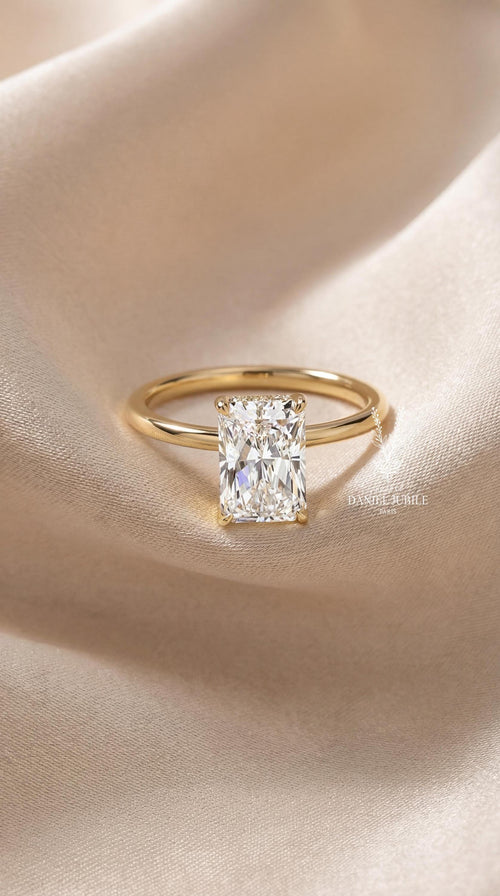 14k Gold Radiant Cut Lab Grown Engagement Diamond Ring – Hidden Halo Solitaire